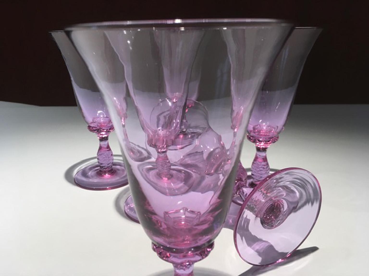 Post Modern 1960 Venice Italy Set 6 Murano Purple Glasses Blown Glass For Sale 2