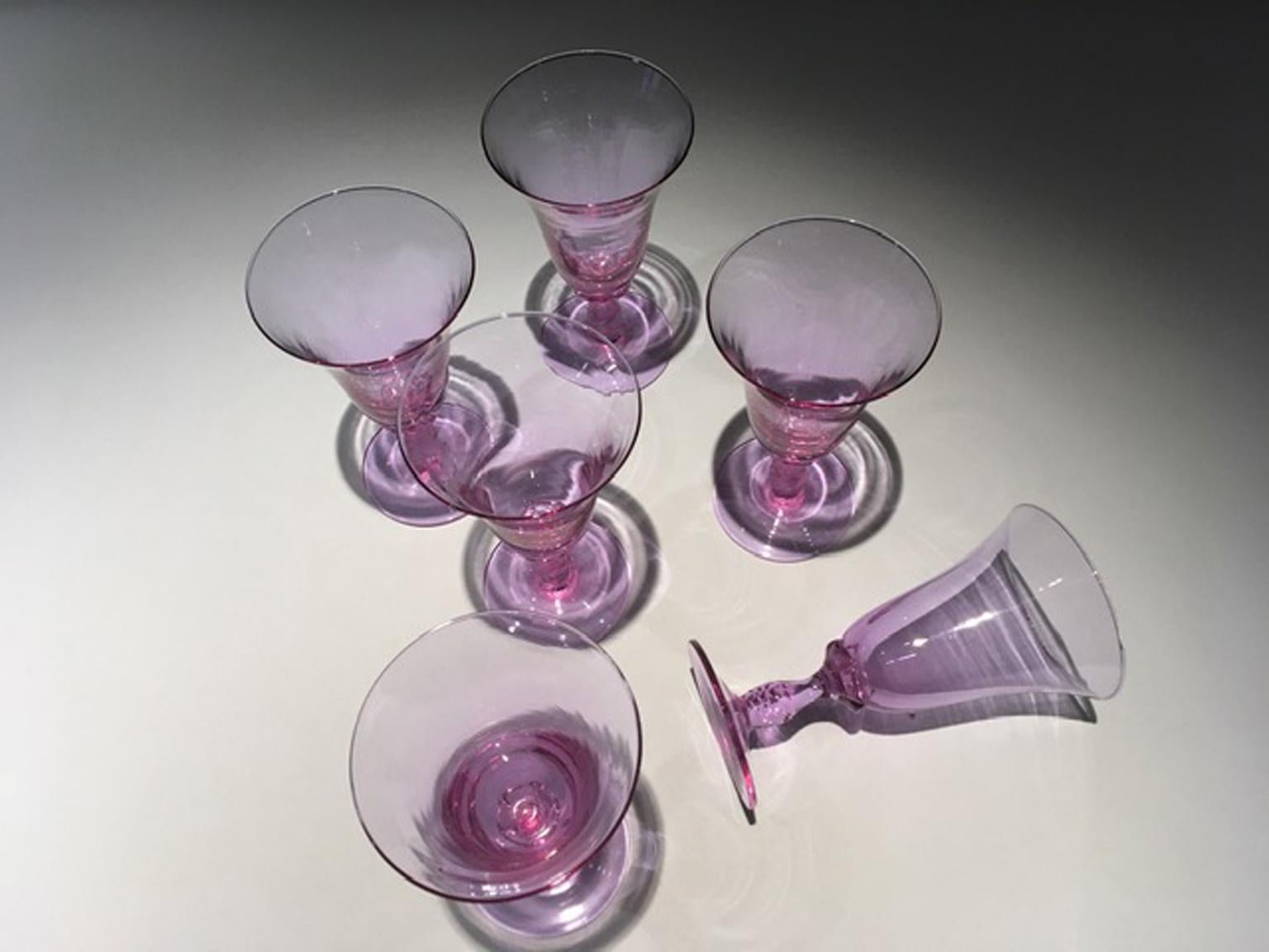 Post Modern 1960 Venice Italy Set 6 Murano Purple Glasses Blown Glass For Sale 3