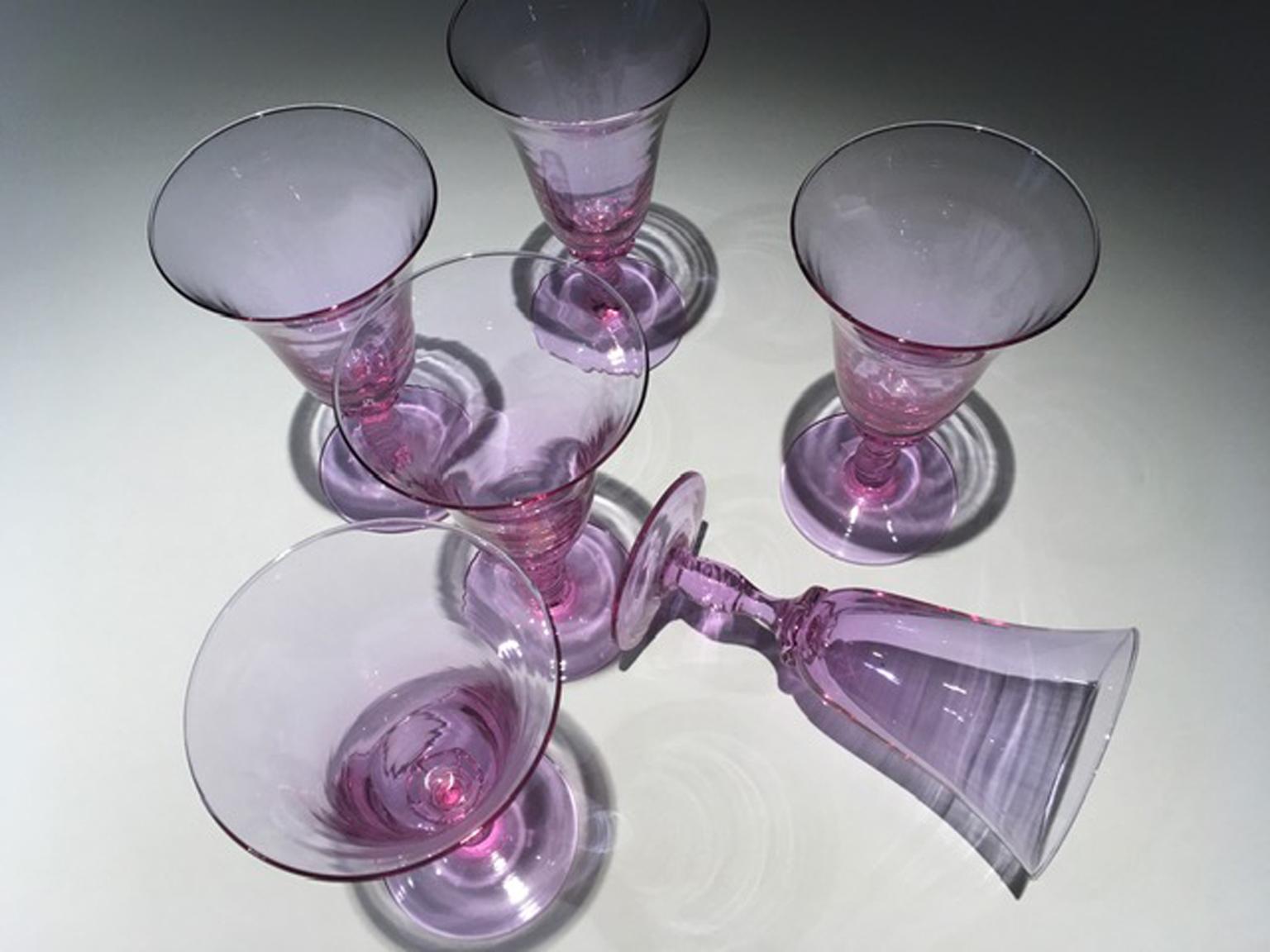 Post Modern 1960 Venice Italy Set 6 Murano Purple Glasses Blown Glass For Sale 4