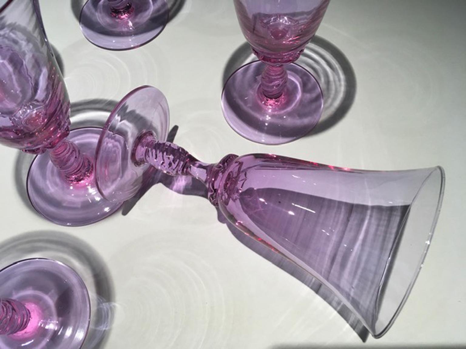 The Moderns 1960 Venice Italy Set 6 Murano Purple Glasses Blown Glass en vente 8