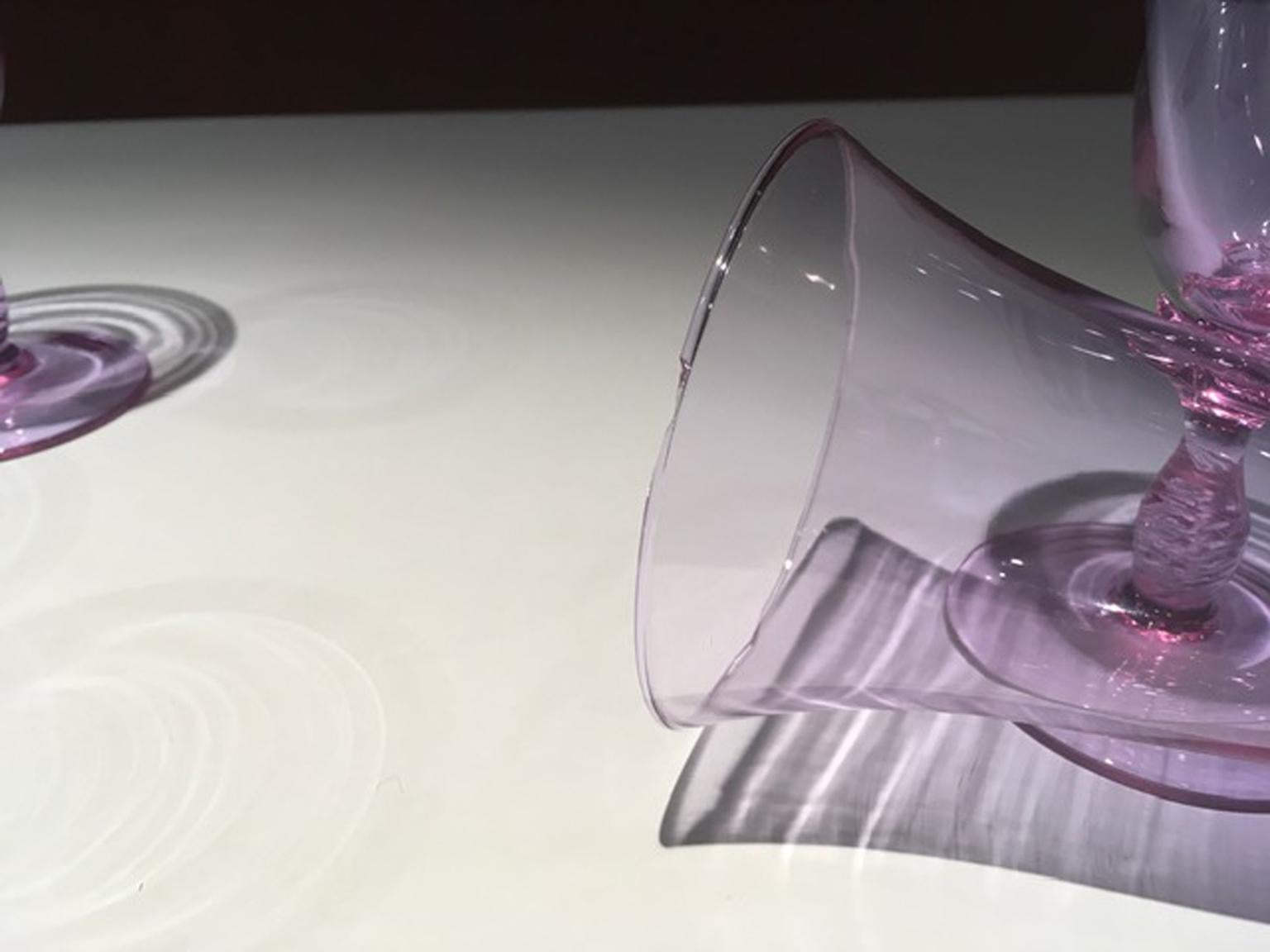Italia Venezia Mediados de Siglo Juego de 6 Vasos de Cristal Soplado de Murano Morado en venta 9