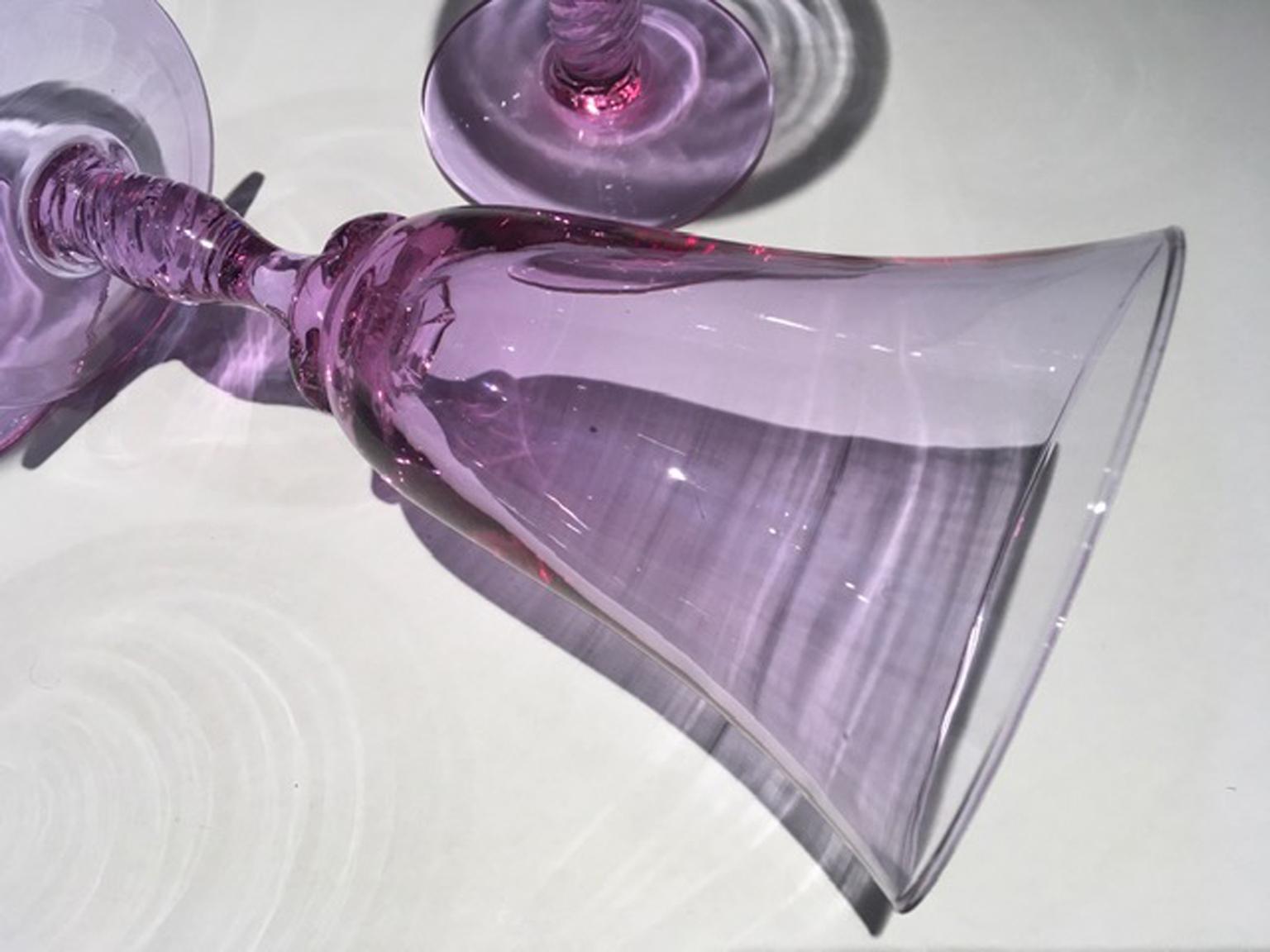 Italia Venezia Mediados de Siglo Juego de 6 Vasos de Cristal Soplado de Murano Morado en venta 10