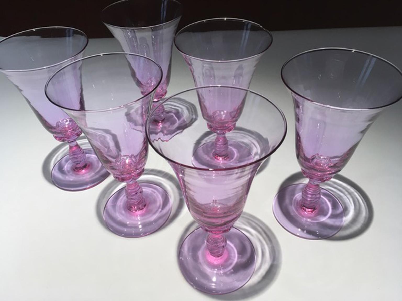 Fait main The Moderns 1960 Venice Italy Set 6 Murano Purple Glasses Blown Glass en vente
