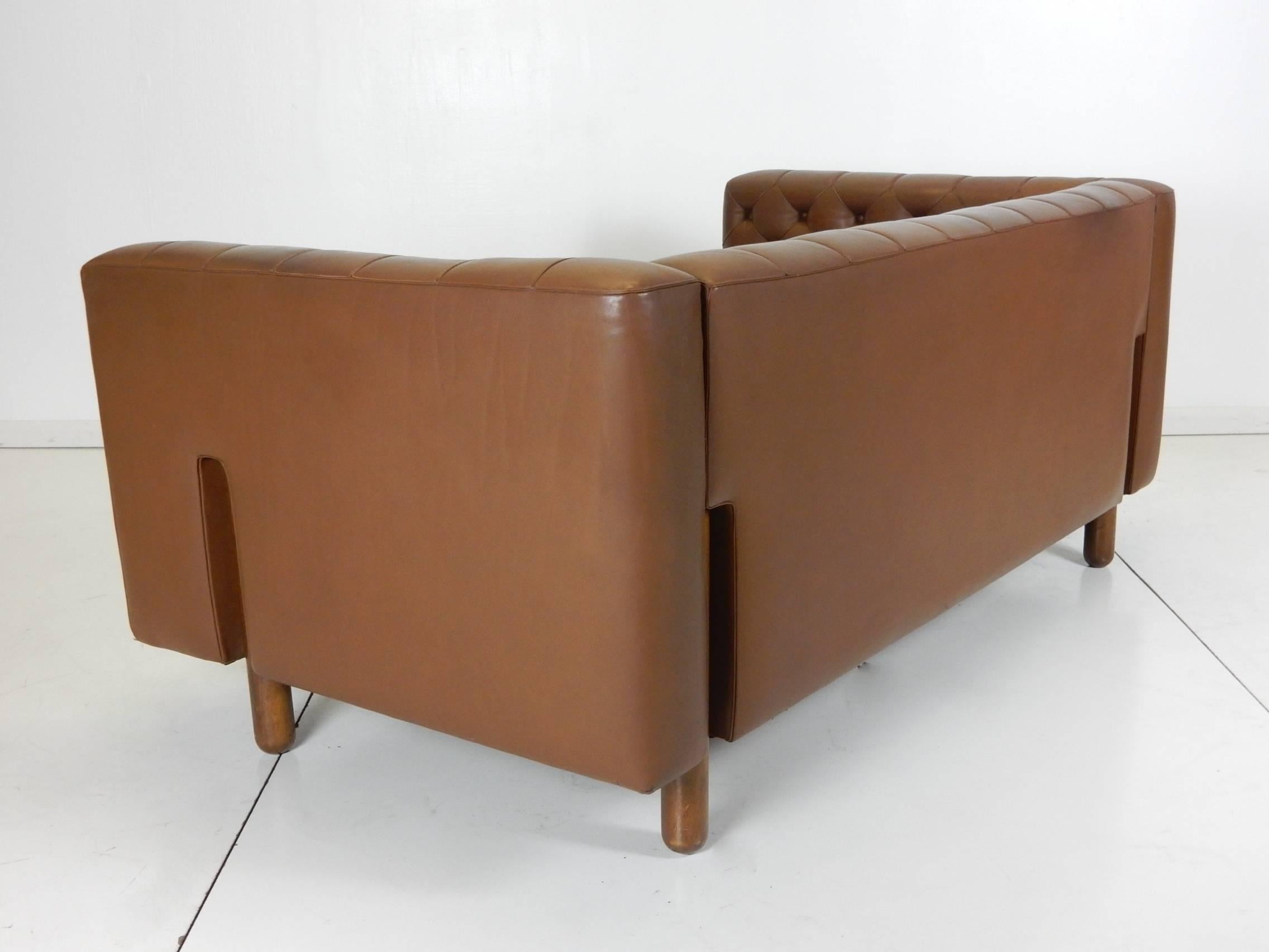 Mid-Century Modern 1960 Vico Magistretti for Cassina Leather Modernist Chesterfield Sofa