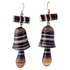 Antique 1960 Victorian Banded Agate Bell Earrings