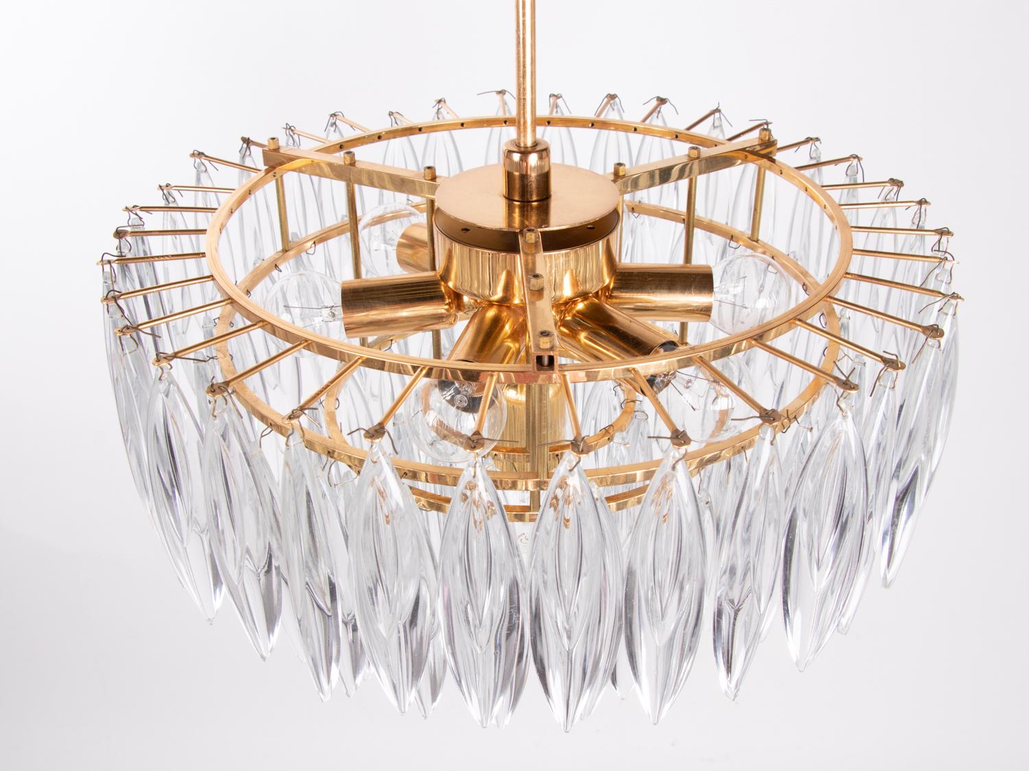 Mid-20th Century 1960 Vienna Lobmeyr / Bakalowits & Sons Chandelier Crystal & Gold Plated For Sale