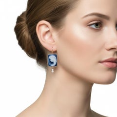 1960 Vintage 14kt yellow Gold Black Agate Ladie Cameo Earrings