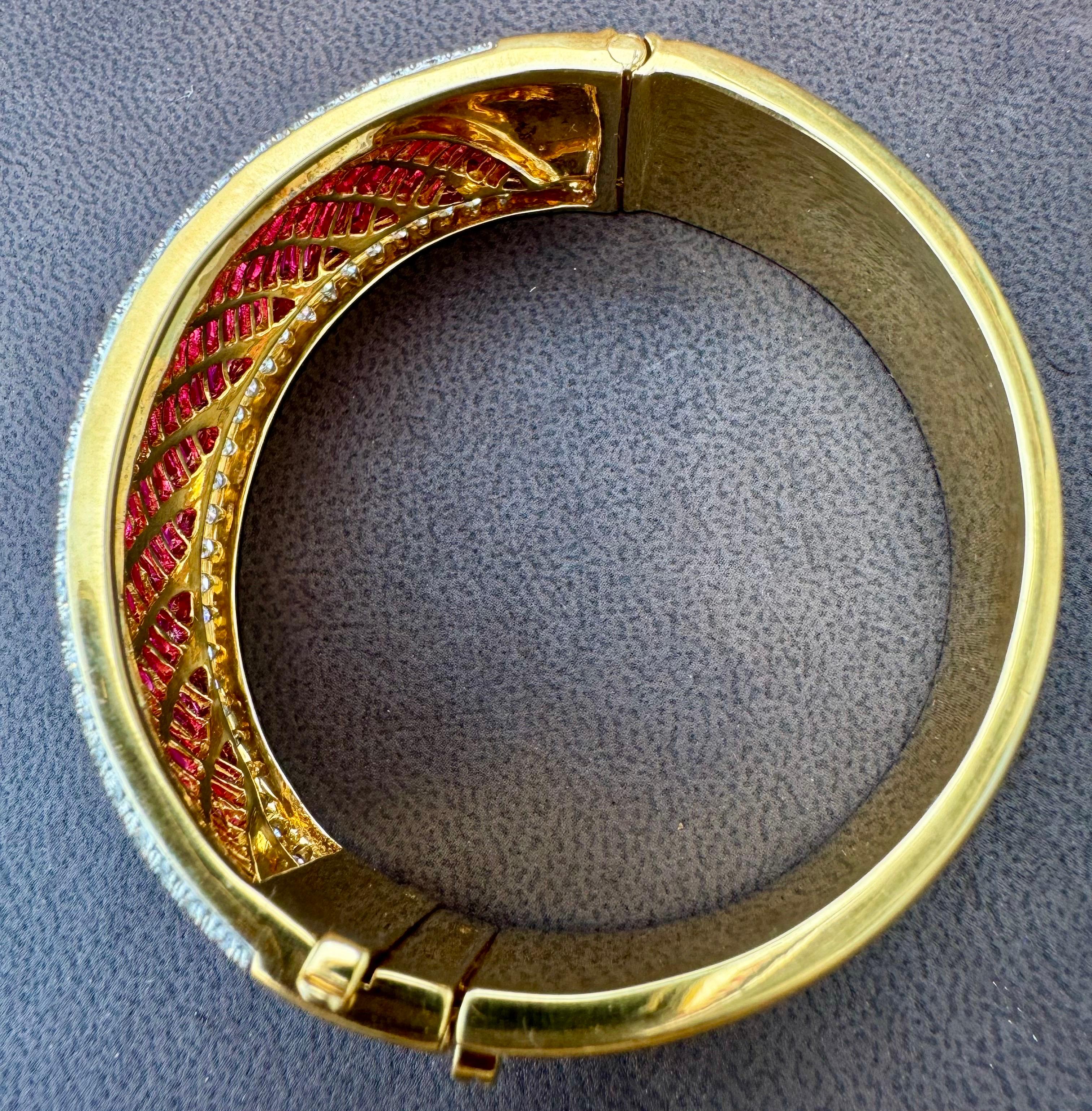 1960 Vintage By 16 Karat Burma Rubin & 6 Karat Diamanten 18 Kt Gelbgold 109 Gramm Armreif im Angebot 5