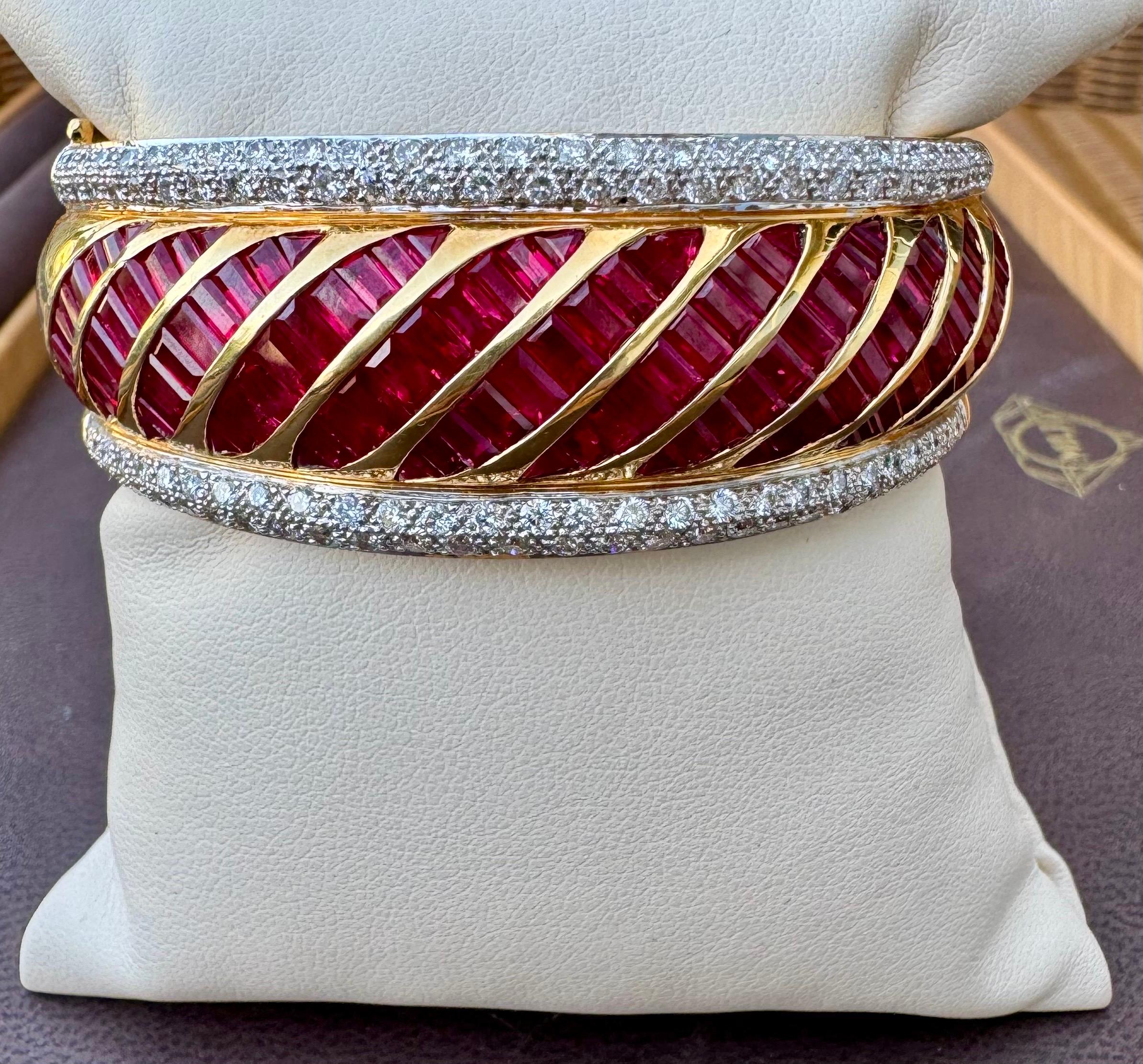 1960 Vintage By 16 Karat Burma Rubin & 6 Karat Diamanten 18 Kt Gelbgold 109 Gramm Armreif im Angebot 6