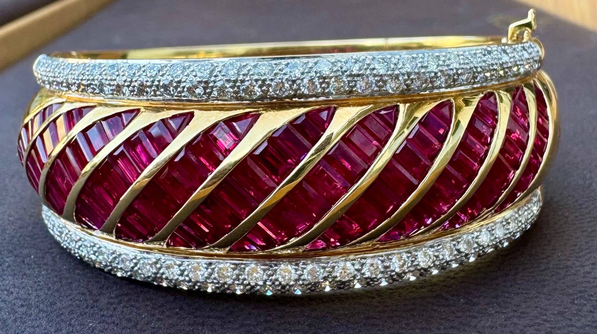 1960 Vintage By 16 Karat Burma Rubin & 6 Karat Diamanten 18 Kt Gelbgold 109 Gramm Armreif im Angebot 10