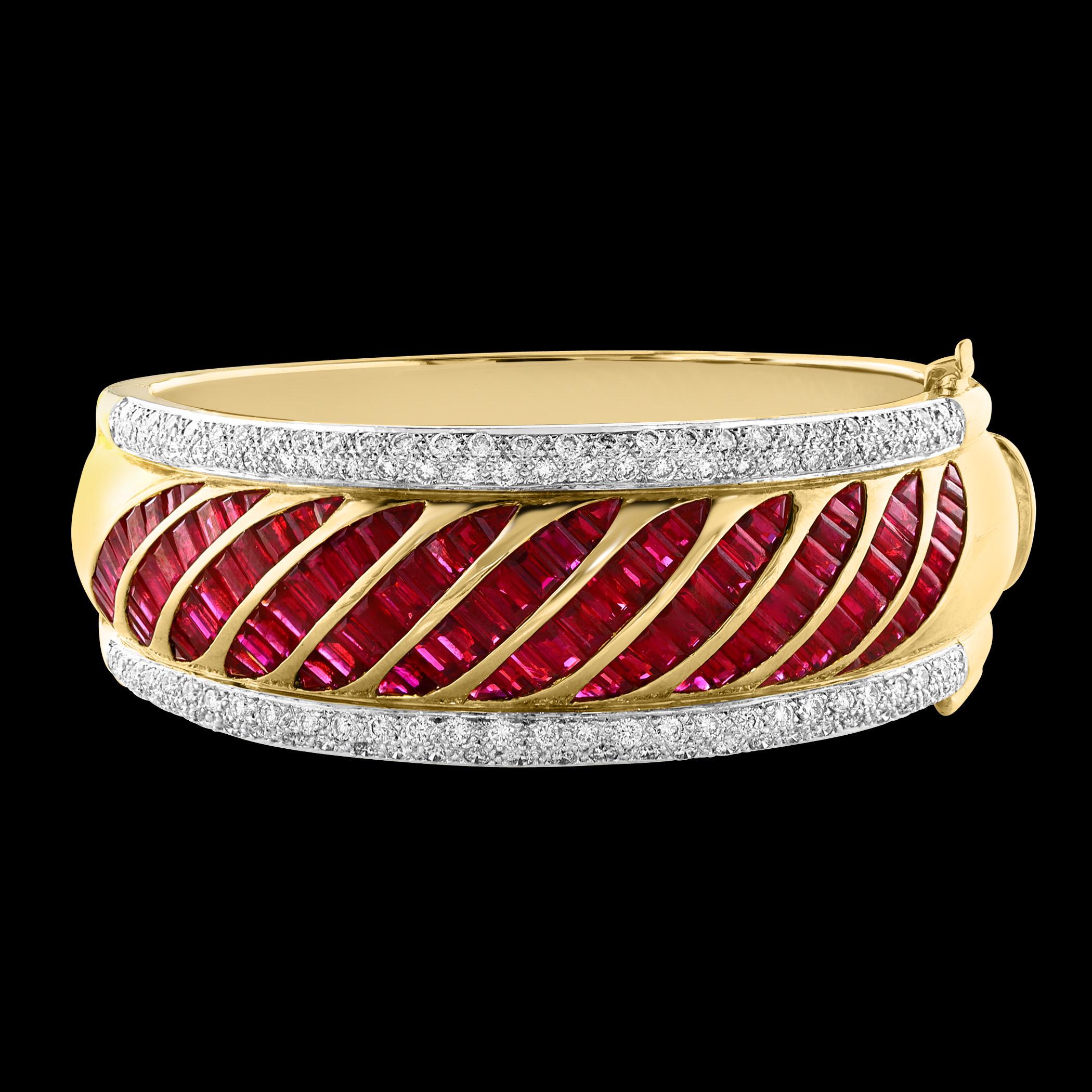 1960 Vintage By 16 Karat Burma Rubin & 6 Karat Diamanten 18 Kt Gelbgold 109 Gramm Armreif im Angebot 4