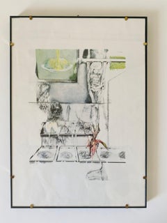 Vintage Handmade Drawing Poster, Mid-Century Modern Italy, 1960s