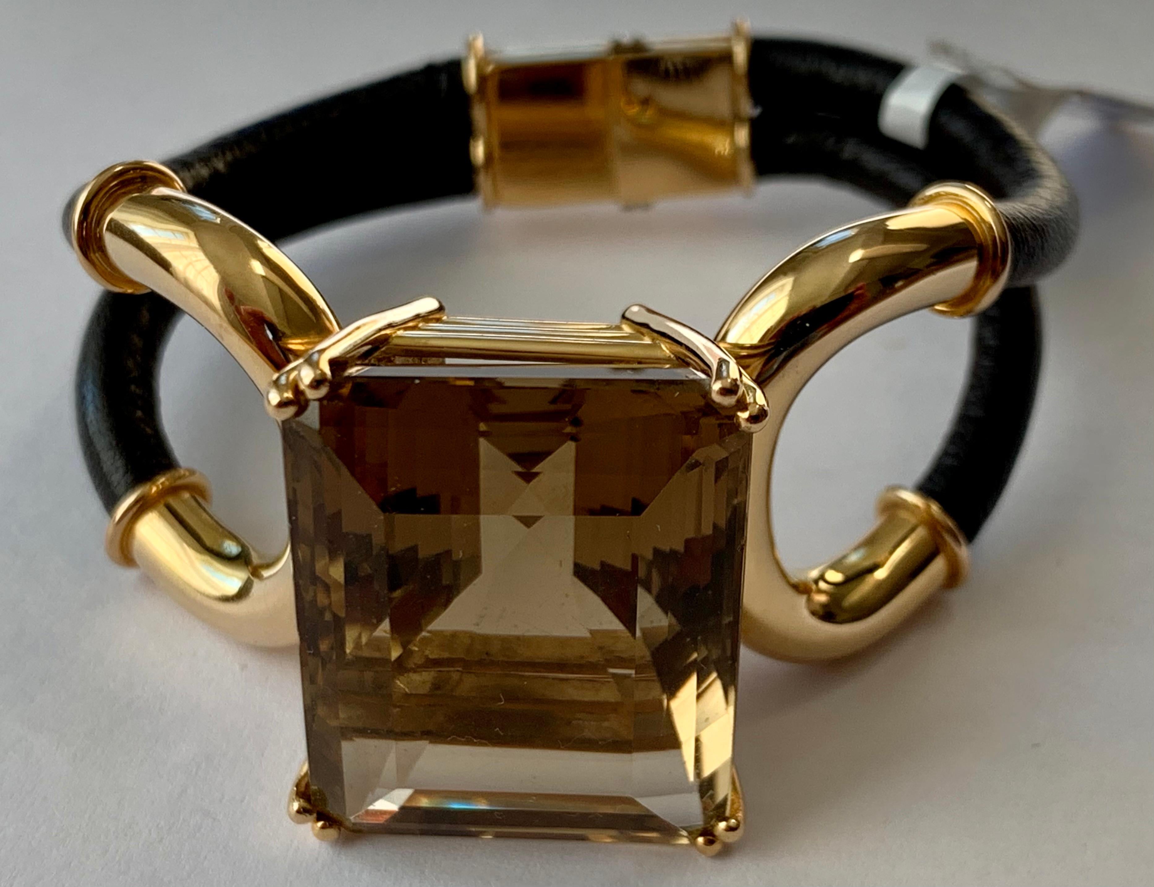 1960 Vintage Leather Necklace and Bracelet with Citrine by Paul Binder Zurich For Sale 9