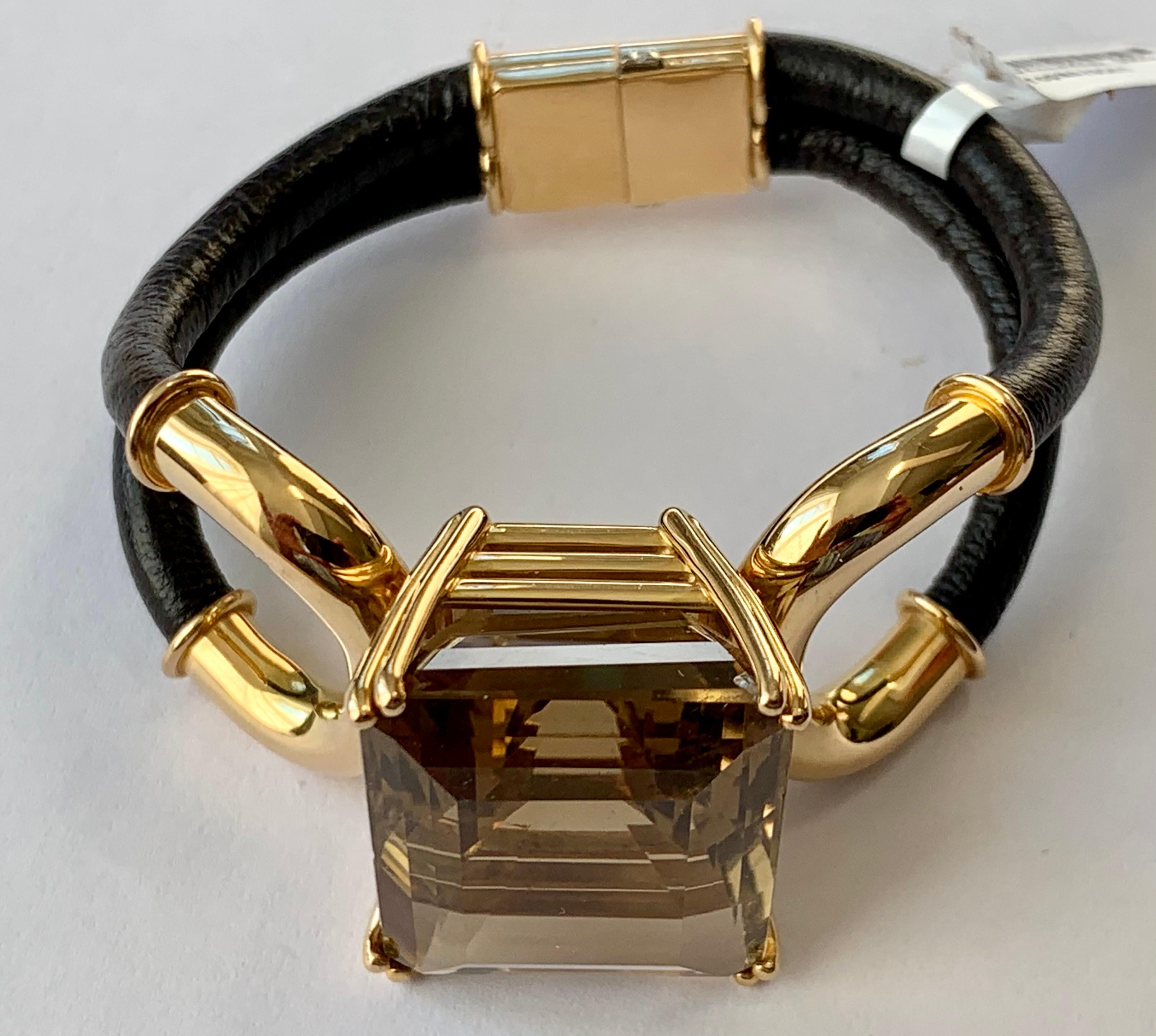 1960 Vintage Leather Necklace and Bracelet with Citrine by Paul Binder Zurich For Sale 10