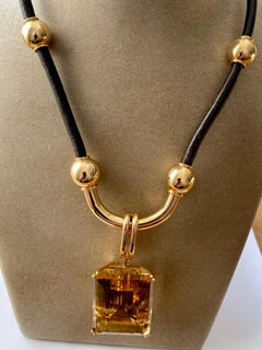 1960 Collana e bracciale in pelle vintage con citrino di Paul Binder Zurigo