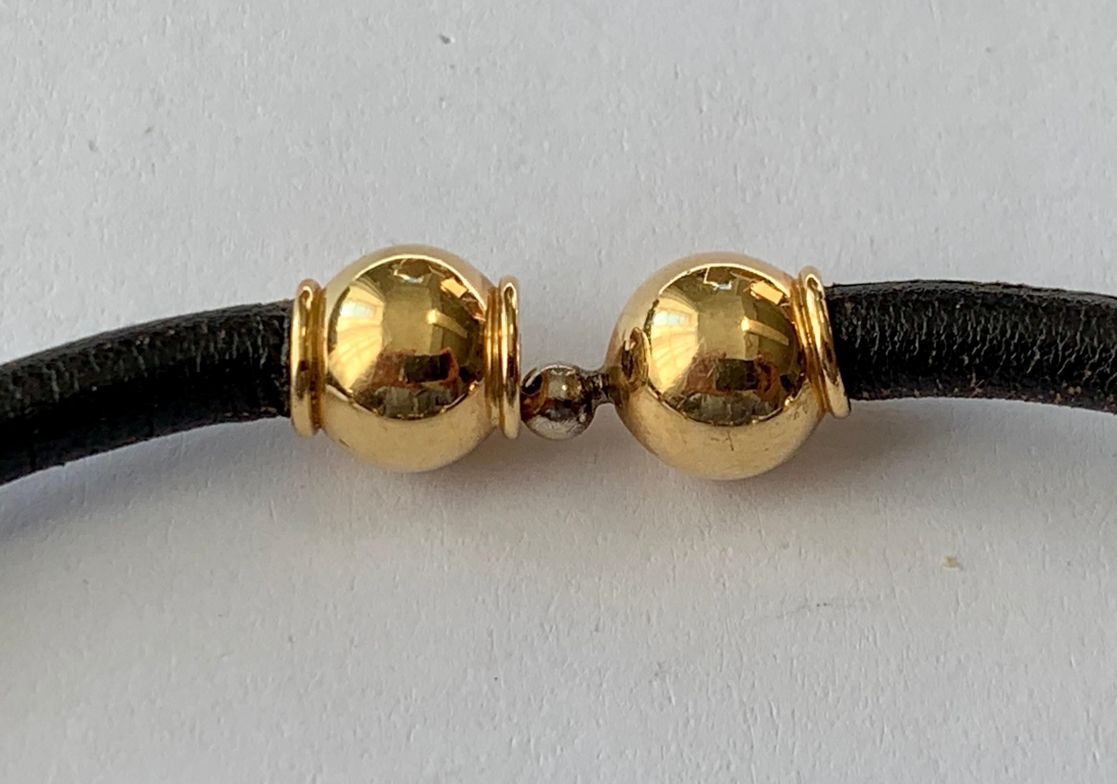 Modernist 1960 Vintage Leather Necklace and Bracelet with Citrine by Paul Binder Zurich For Sale