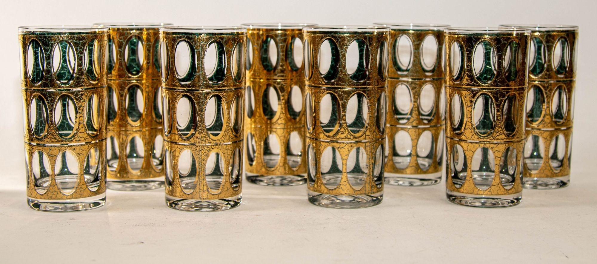 1960 Vintage Mid- Century Culver Pisa Barware Pitcher and 8 Cocktail Glasses Set 3