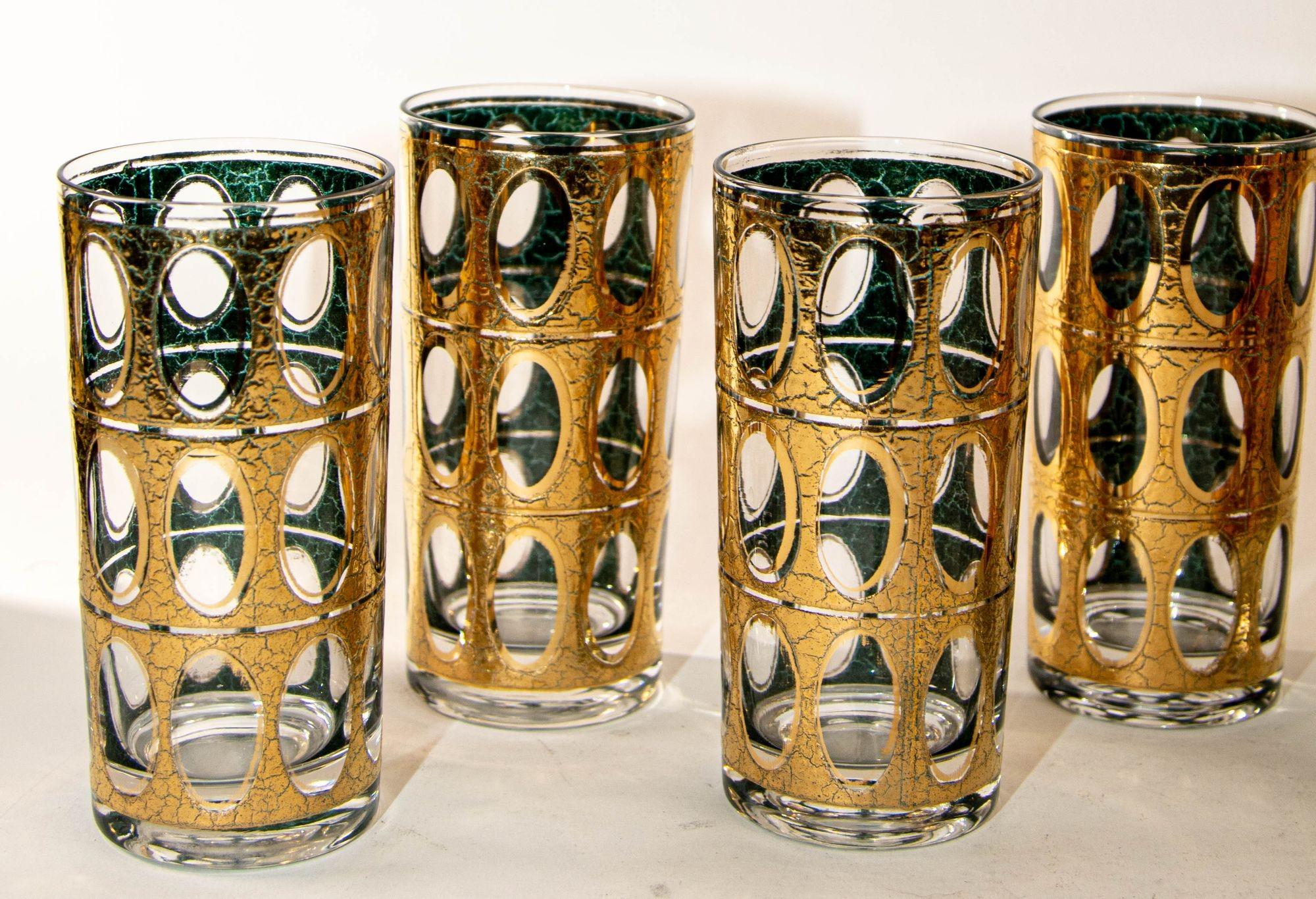 Appliqué 1960 Vintage Mid- Century Culver Pisa Barware Pitcher and 8 Cocktail Glasses Set