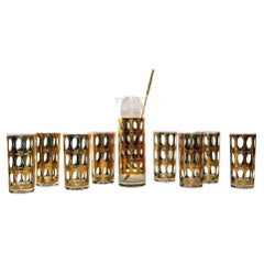 1960 Retro Mid- Century Culver Pisa Barware Pitcher and 8 Cocktail Glasses Set