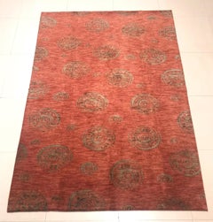 1960 Vintage Redish Hand Knotted Wool and Cotton Indian Rug or Carpet