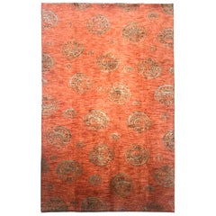 1960 Vintage Redish Hand Knotted Wool and Cotton Indian Rug or Carpet