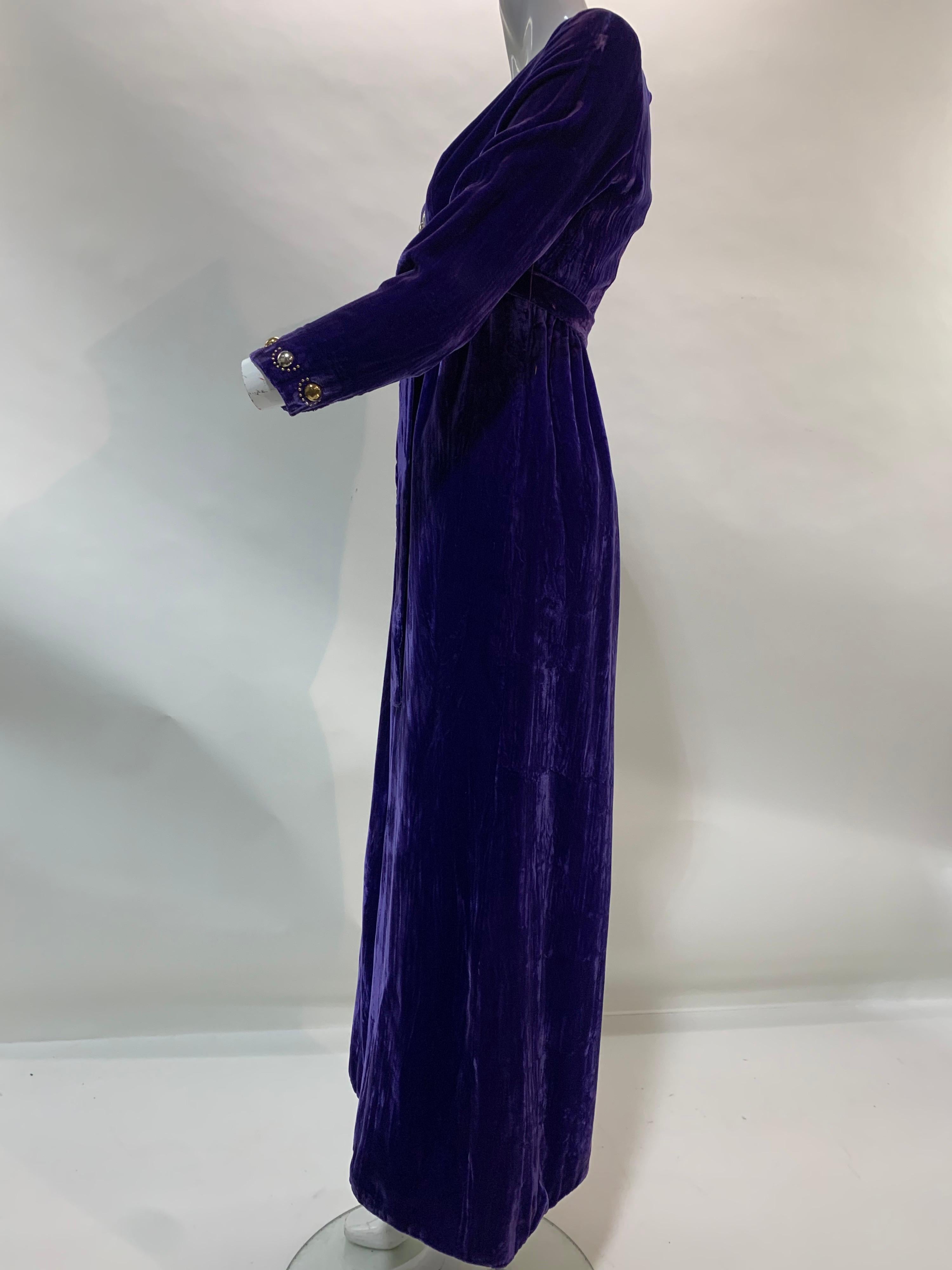 1960 Vivid Purple Velvet Jumpsuit w/ Gold & Silver Mod Metal Stud Embellishments For Sale 3