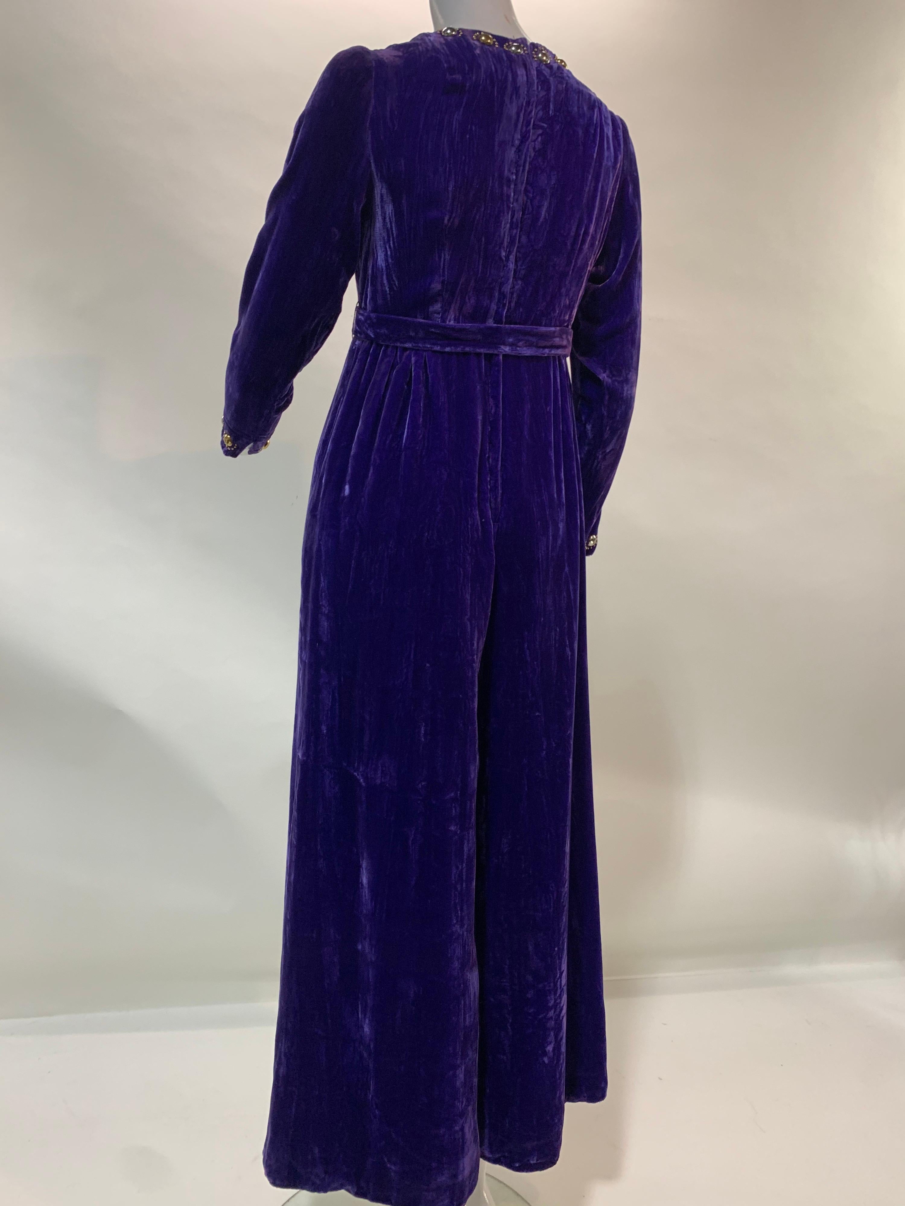 1960 Vivid Purple Velvet Jumpsuit w/ Gold & Silver Mod Metal Stud Embellishments For Sale 4