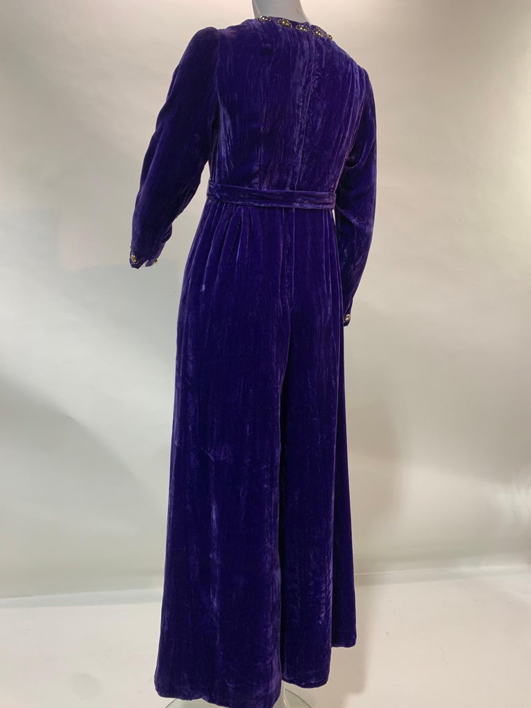 1960 Vivid Purple Velvet Jumpsuit w/ Gold and Silver Mod Metal Stud ...