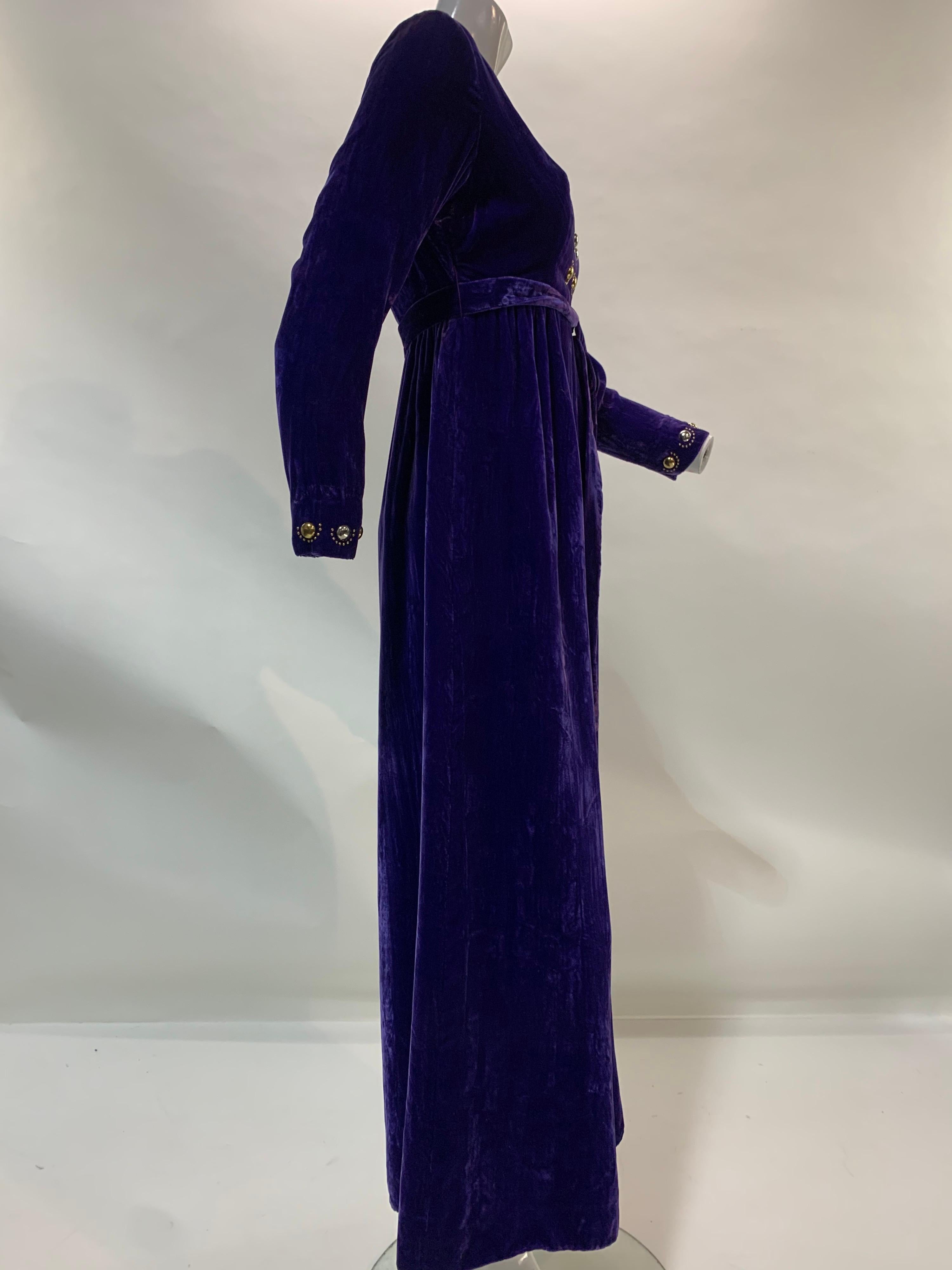 1960 Vivid Purple Velvet Jumpsuit w/ Gold & Silver Mod Metal Stud Embellishments For Sale 5