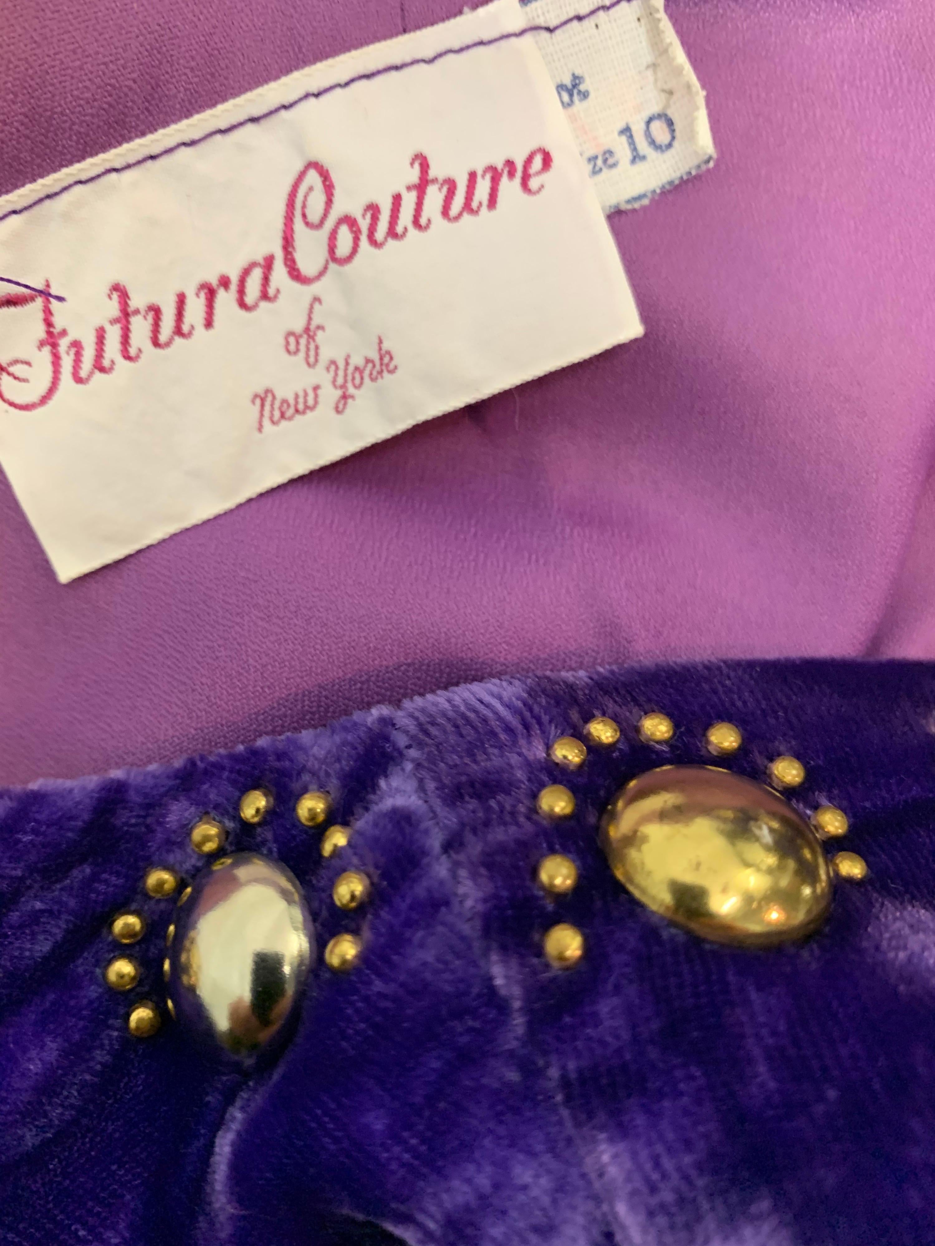 1960 Vivid Purple Velvet Jumpsuit w/ Gold & Silver Mod Metal Stud Embellishments For Sale 10
