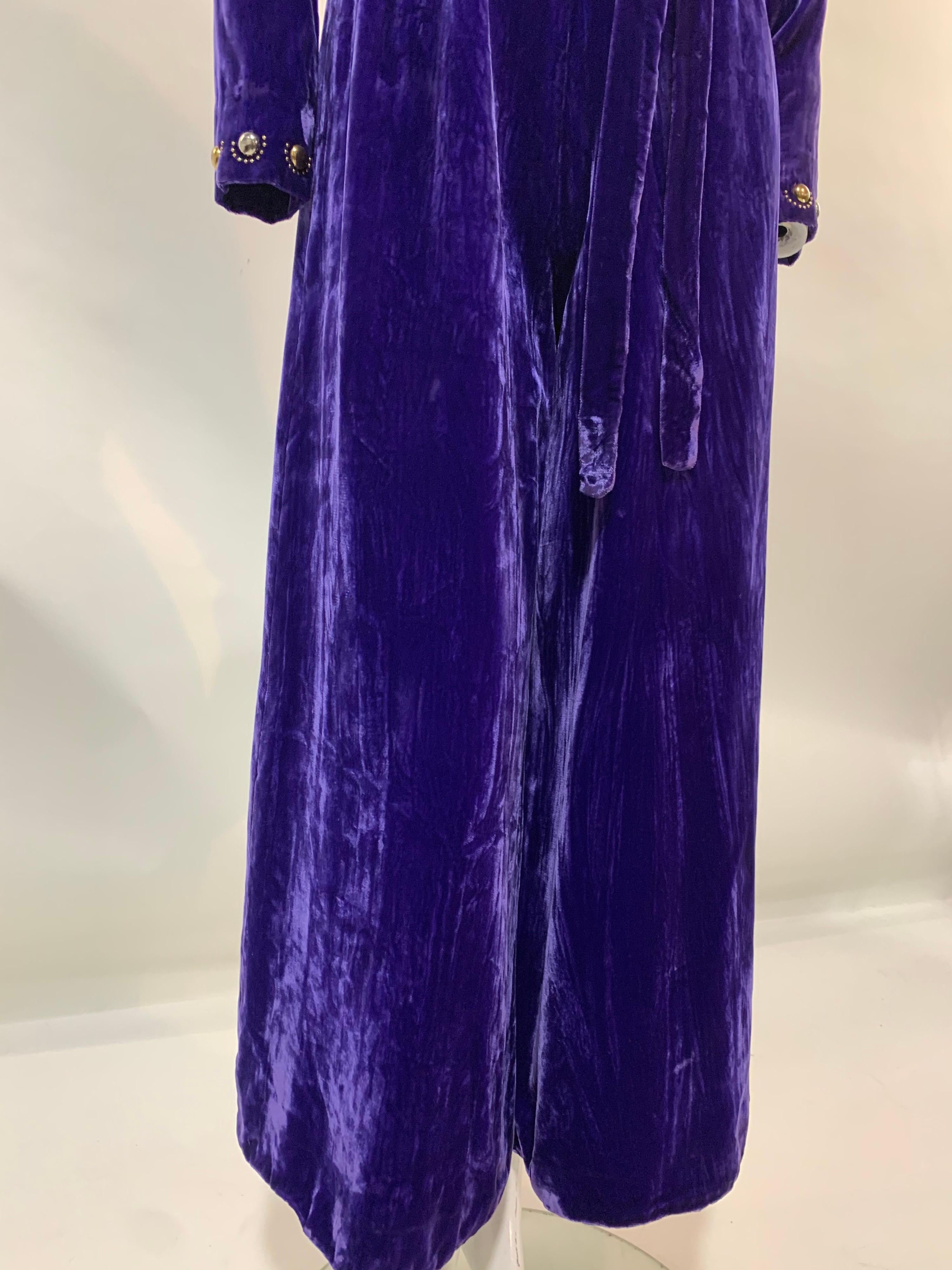 Black 1960 Vivid Purple Velvet Jumpsuit w/ Gold & Silver Mod Metal Stud Embellishments For Sale