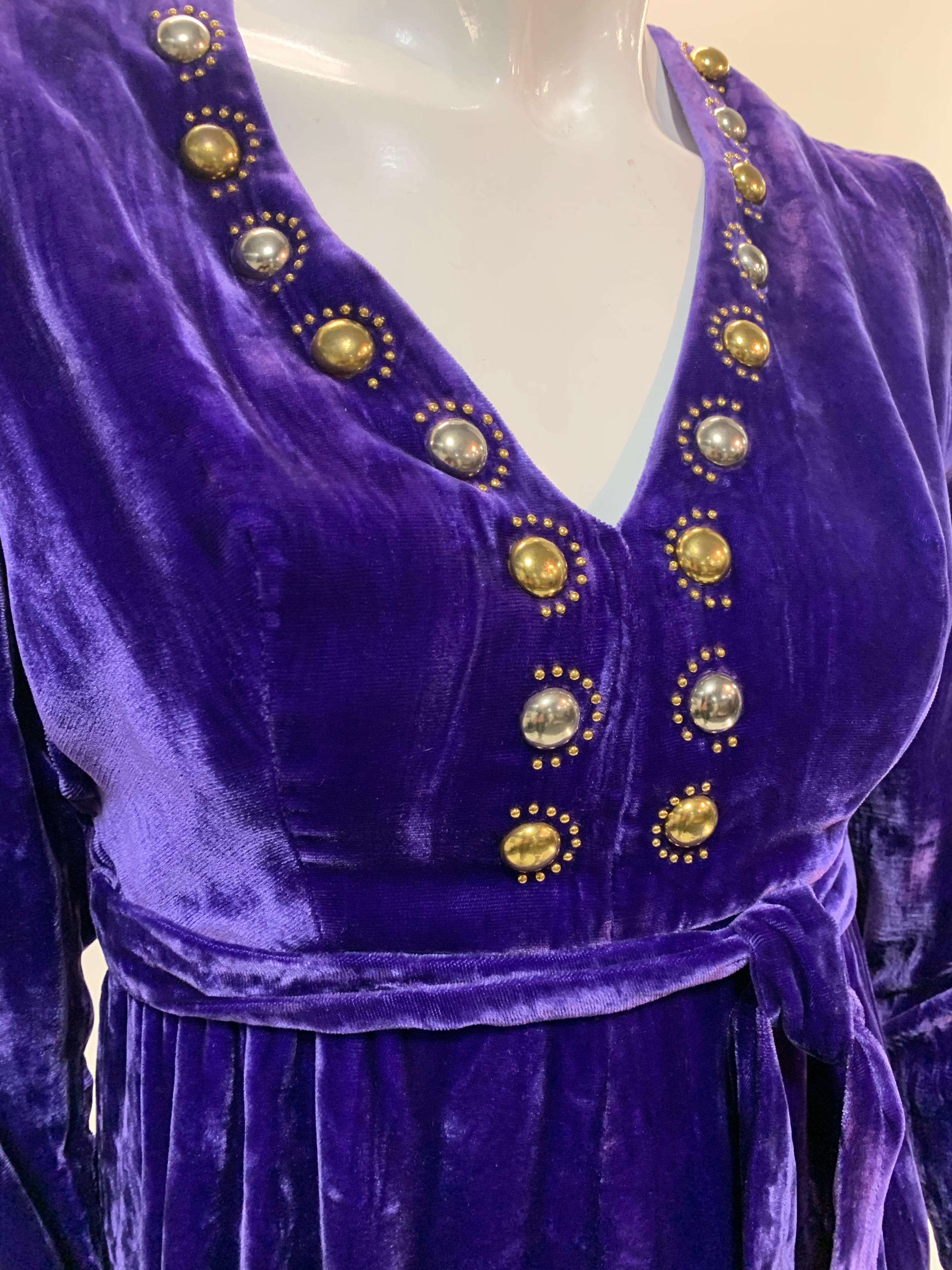 Women's 1960 Vivid Purple Velvet Jumpsuit w/ Gold & Silver Mod Metal Stud Embellishments For Sale