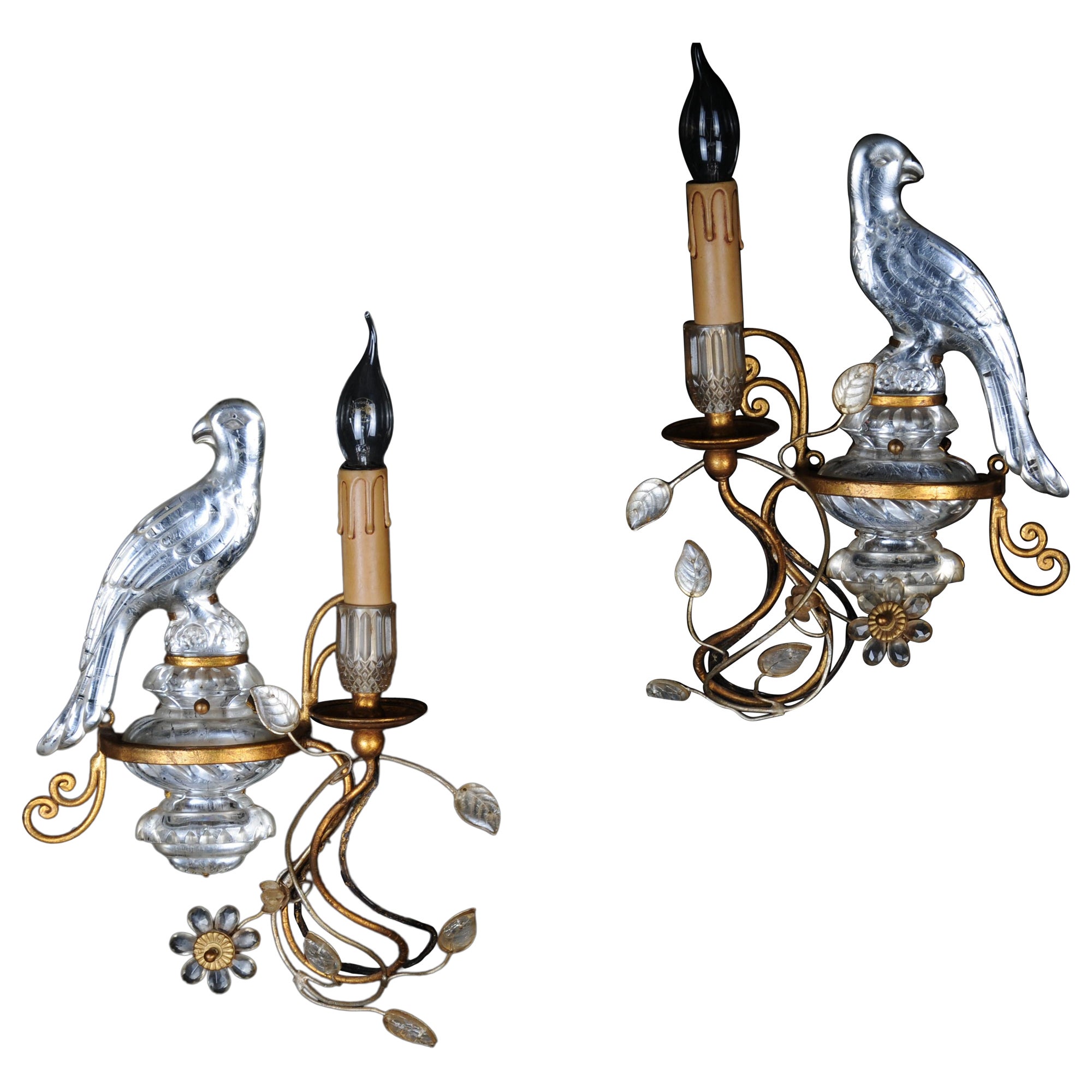 Pareja de apliques 1960 de Bronce Cristal Banci de estilo Maison Baguès en venta
