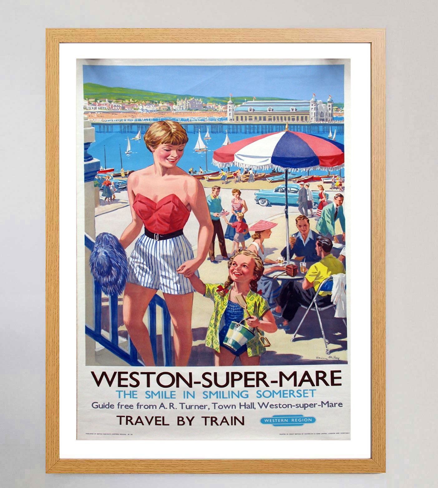 1960 Weston-super-mare, British Railways Original Vintage Poster In Good Condition For Sale In Winchester, GB