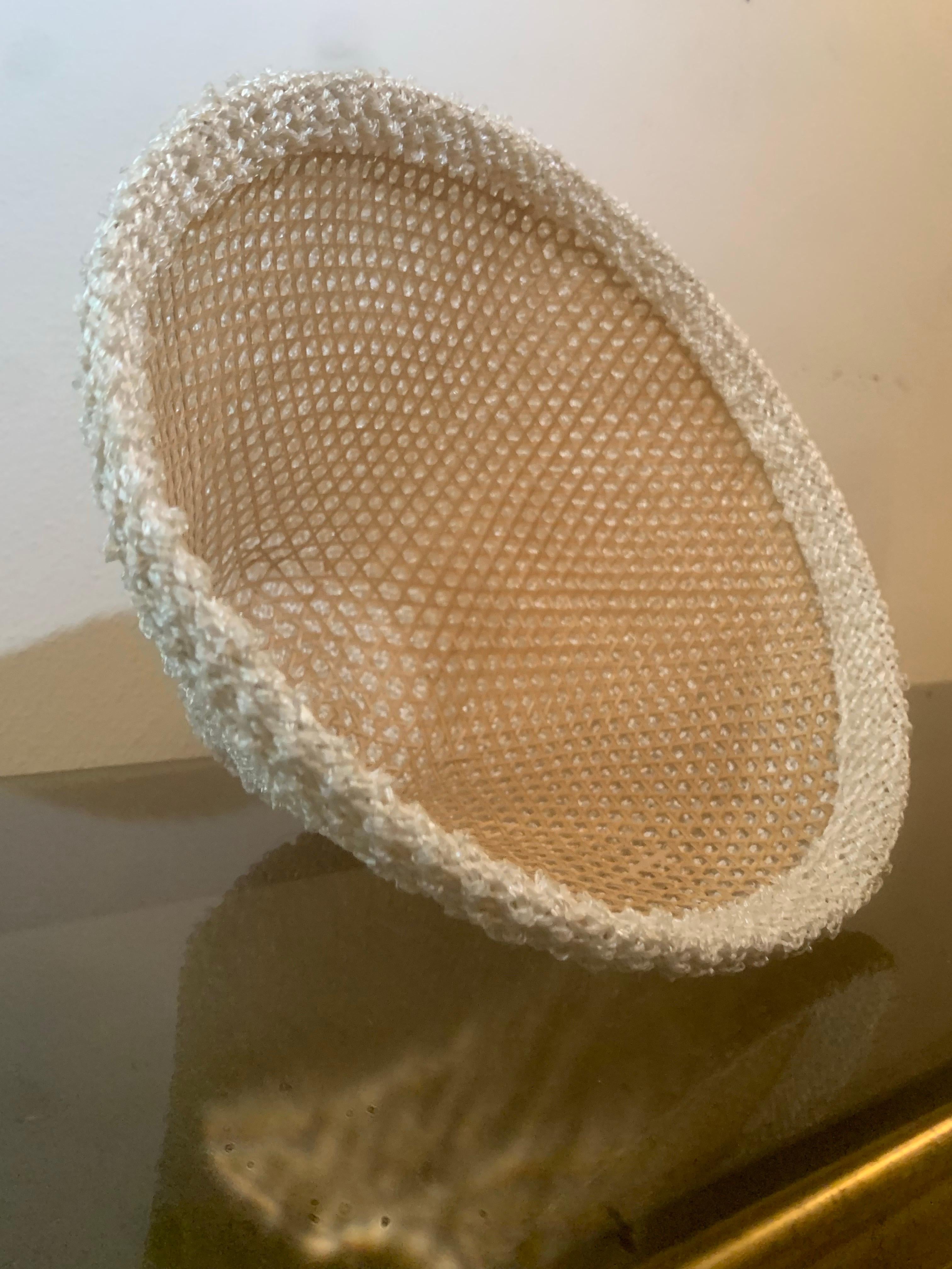 Gray 1960 White Straw Tiki-Style Sun Hat in a Simple Conical Shape.