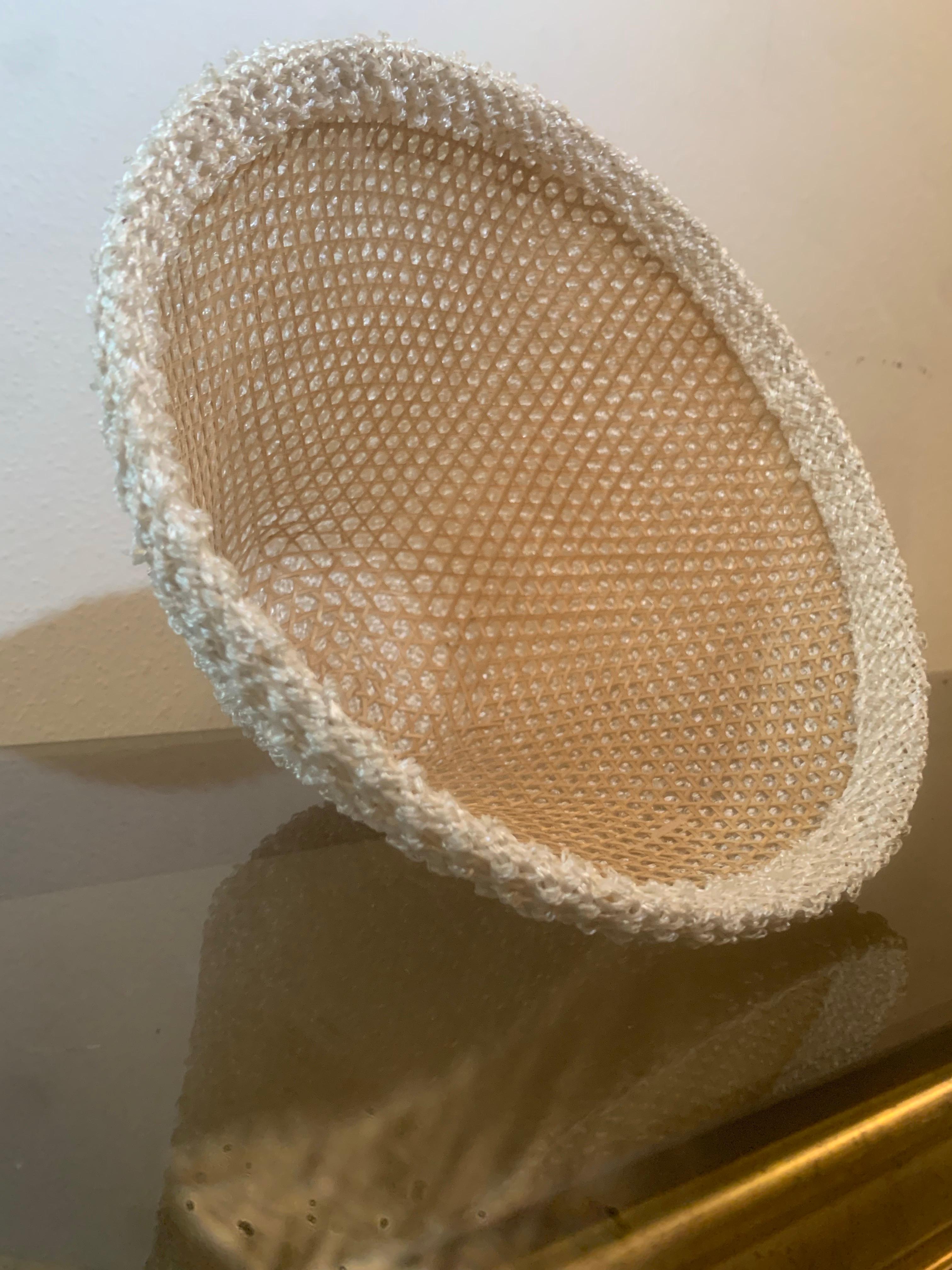Women's 1960 White Straw Tiki-Style Sun Hat in a Simple Conical Shape.