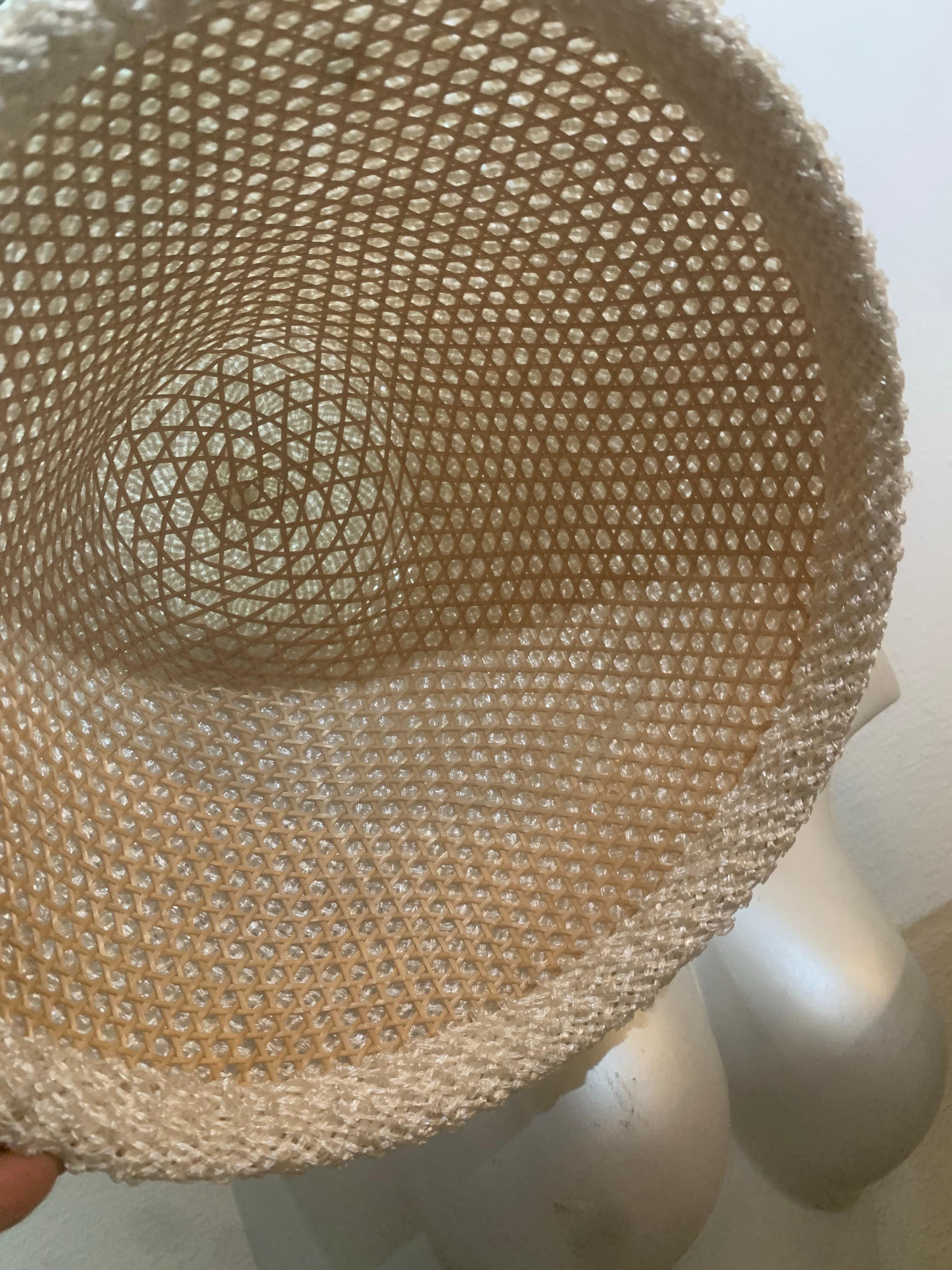 1960 White Straw Tiki-Style Sun Hat in a Simple Conical Shape. 1