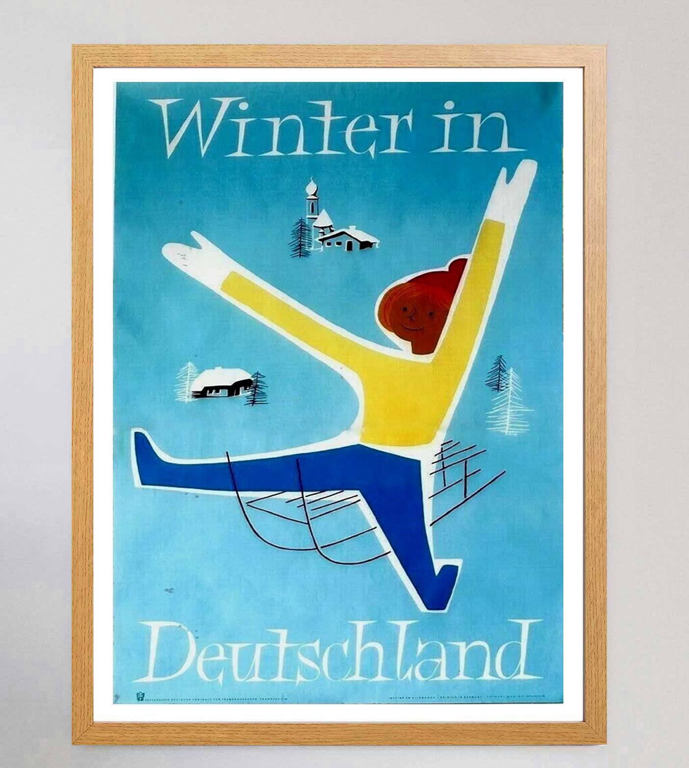 Allemand Affiche vintage d'origine d'hiver en Allemagne, 1960 en vente