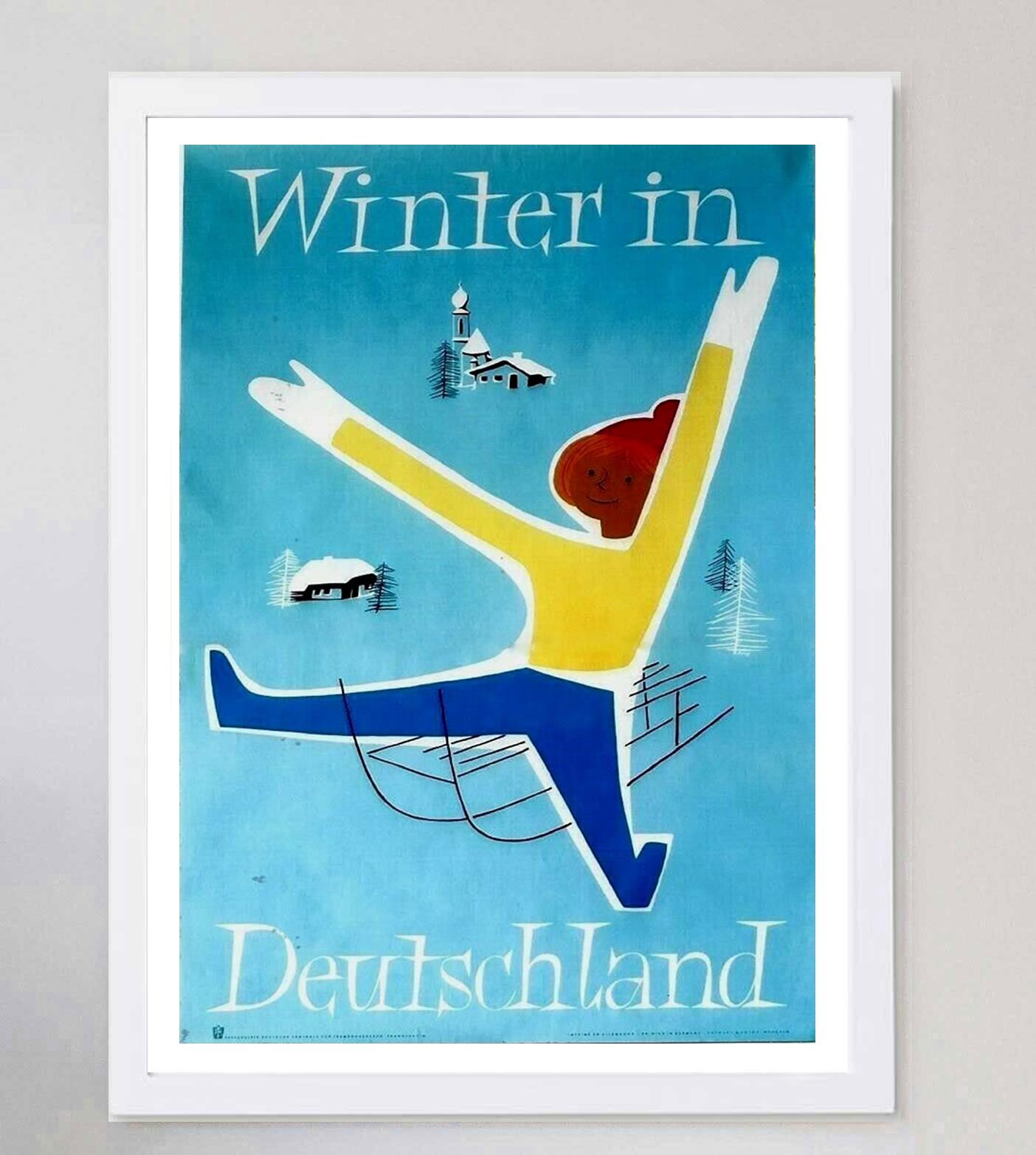 1960 Winter in Deutschland Original Vintage Poster In Good Condition For Sale In Winchester, GB