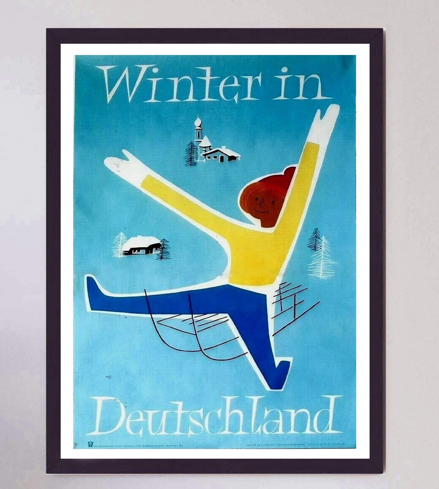 Milieu du XXe siècle Affiche vintage d'origine d'hiver en Allemagne, 1960 en vente