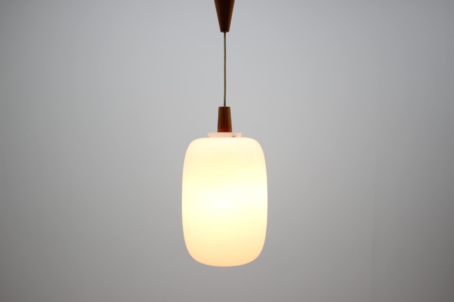 Mid-Century Modern 1960 Wood and Glass Midcentury Pendant Light by ULUV Czechoslovakia