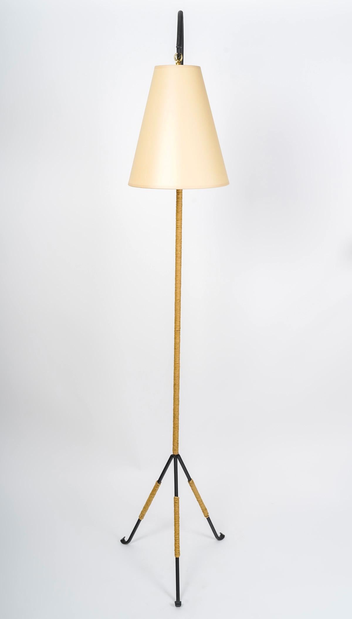 Mid-20th Century 1960 Wrought-iron and rope floor lamp by Ateliers Vallauris