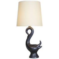 1960 Zoomorphic Black Satin Ceramic Table Lamp