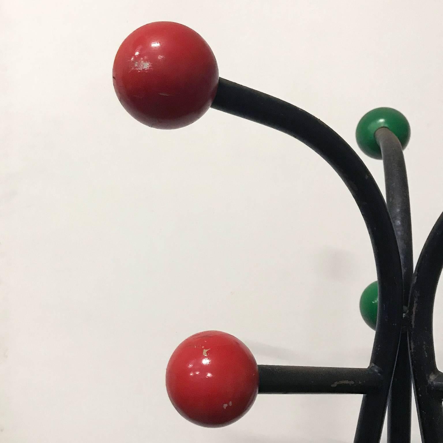 Metal 1960, Original Rare French Standing Coat Hat Stand with Colored Balls For Sale