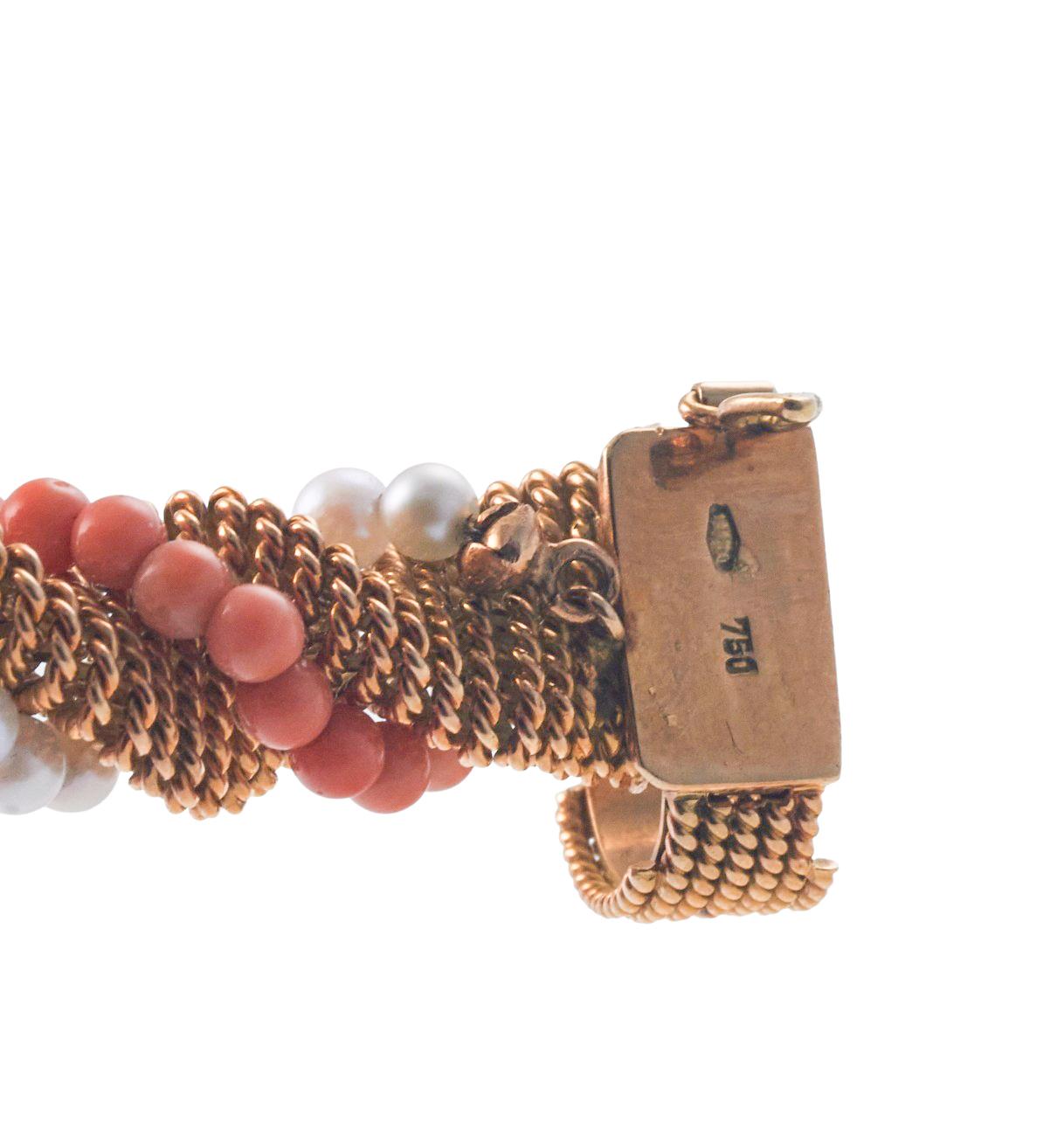 1960a Gold Pearl Coral Twisted Rope Bracelet For Sale 4