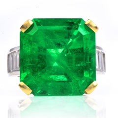 19.60cts AGL Square Colombian Emerald Diamond 18k Gold Ring