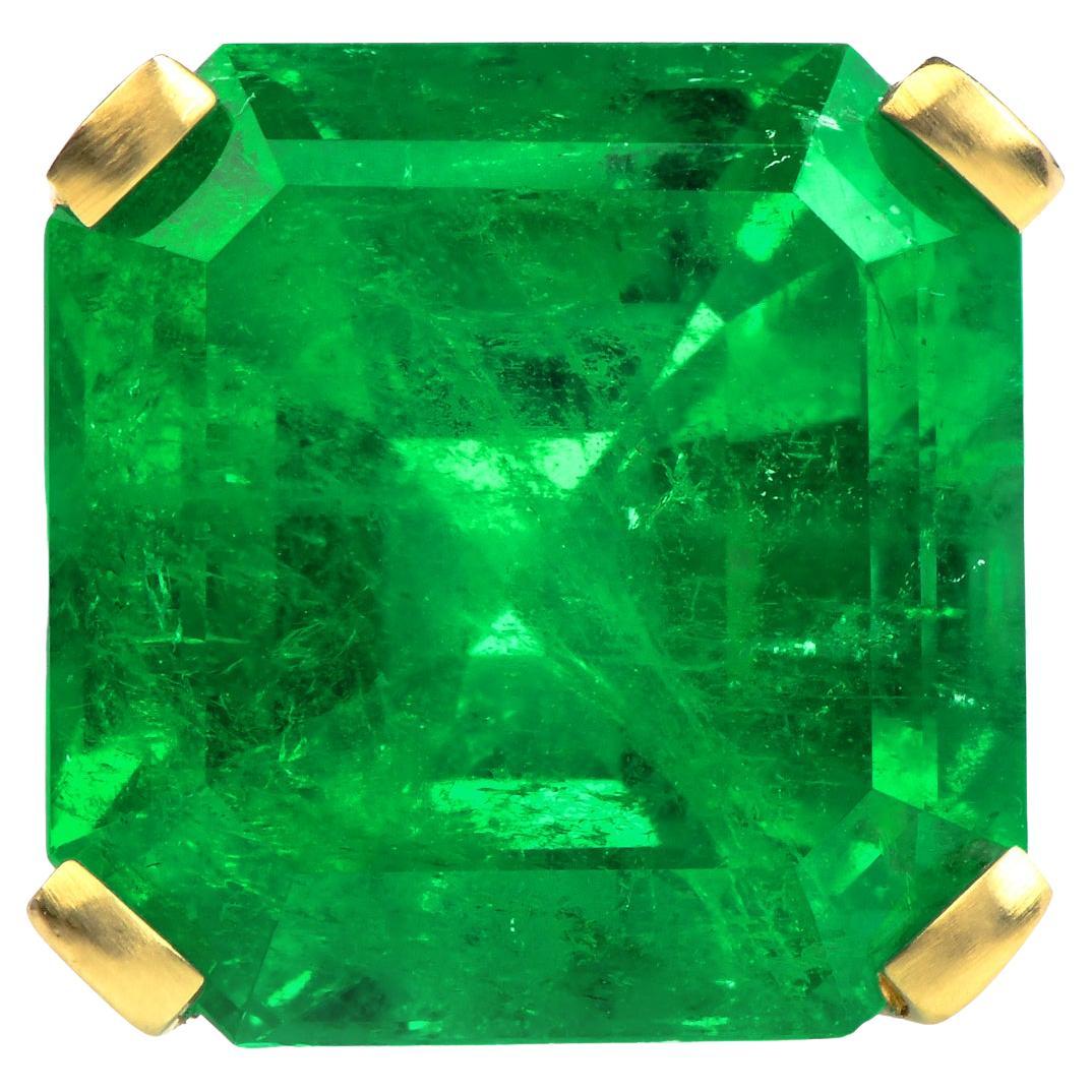 19.60cts AGL Square Colombian Emerald Diamond 18k Gold Ring For Sale