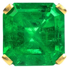 19.60cts AGL Square Colombian Emerald Diamond 18k Gold Ring