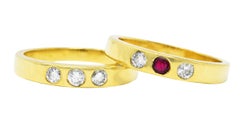 1960's 0.50 Carat Tiffany Ruby Diamond Three Stone Stacking Band Ring Set