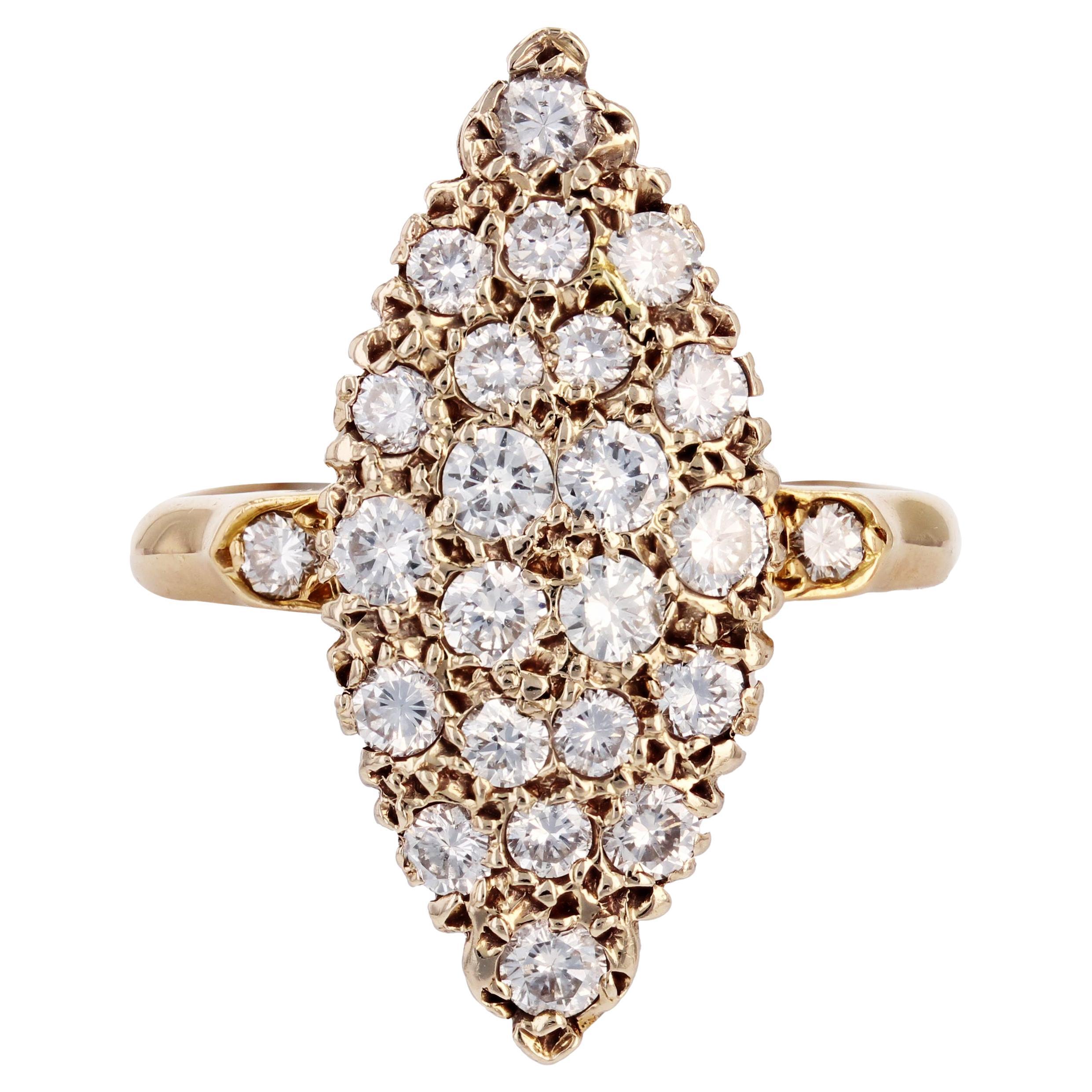 Retro-Ring aus 18 Karat Gelbgold mit 0,70 Karat Diamanten in Schalenform, 1960er Jahre
